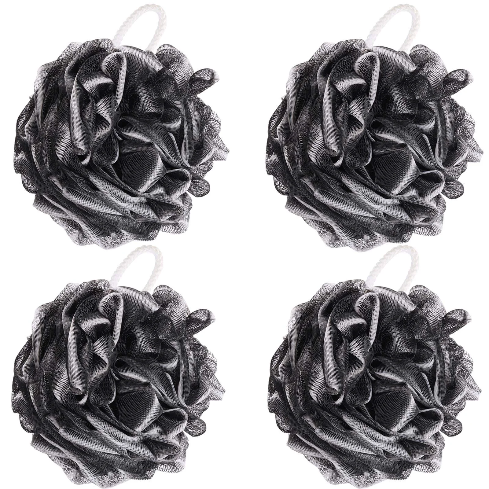 Authentic BTYMS 4 Pieces Loofah Sponge Shower Puff Exfoliating Bath Sponge 60g Mesh Pouf Bath Loofahs Black Shower Scrunchies for Bathing Carefully Designed