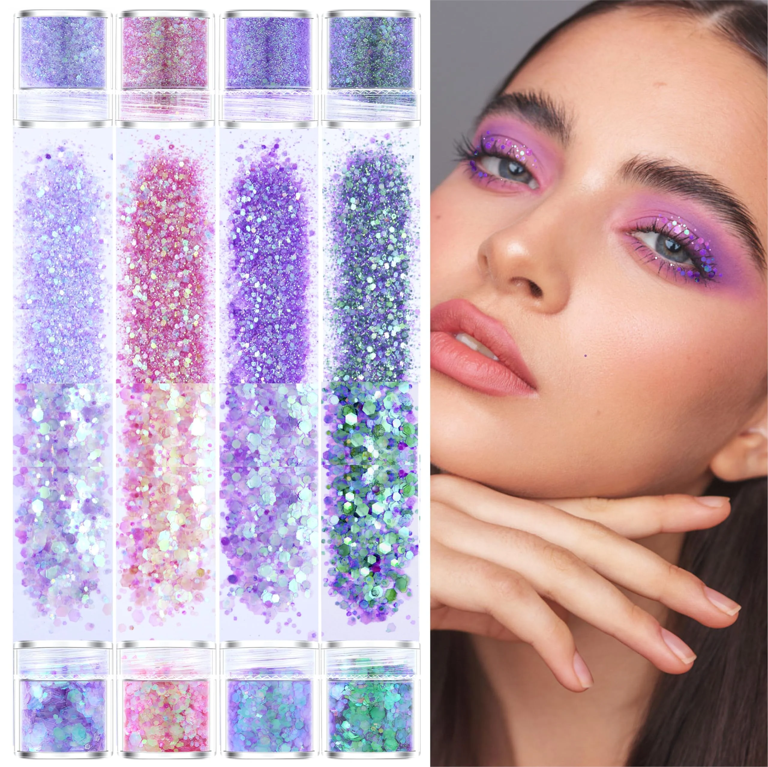 Trusted GABOX 8-Jar Mermaid Purple Glitter Set Holographic Fine Powder 1mm 2mm 3mm Sequins Flakes Set for Cosmetic - Nail - Resin Iridescent Art High-Performance