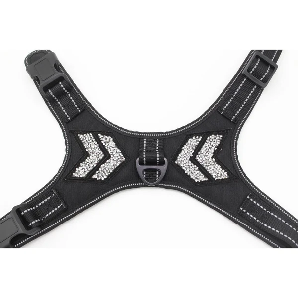 Powerful Max Adjustable Puppy Dog Harness Rhinestone Reflective Chest Strap Black S Genuine