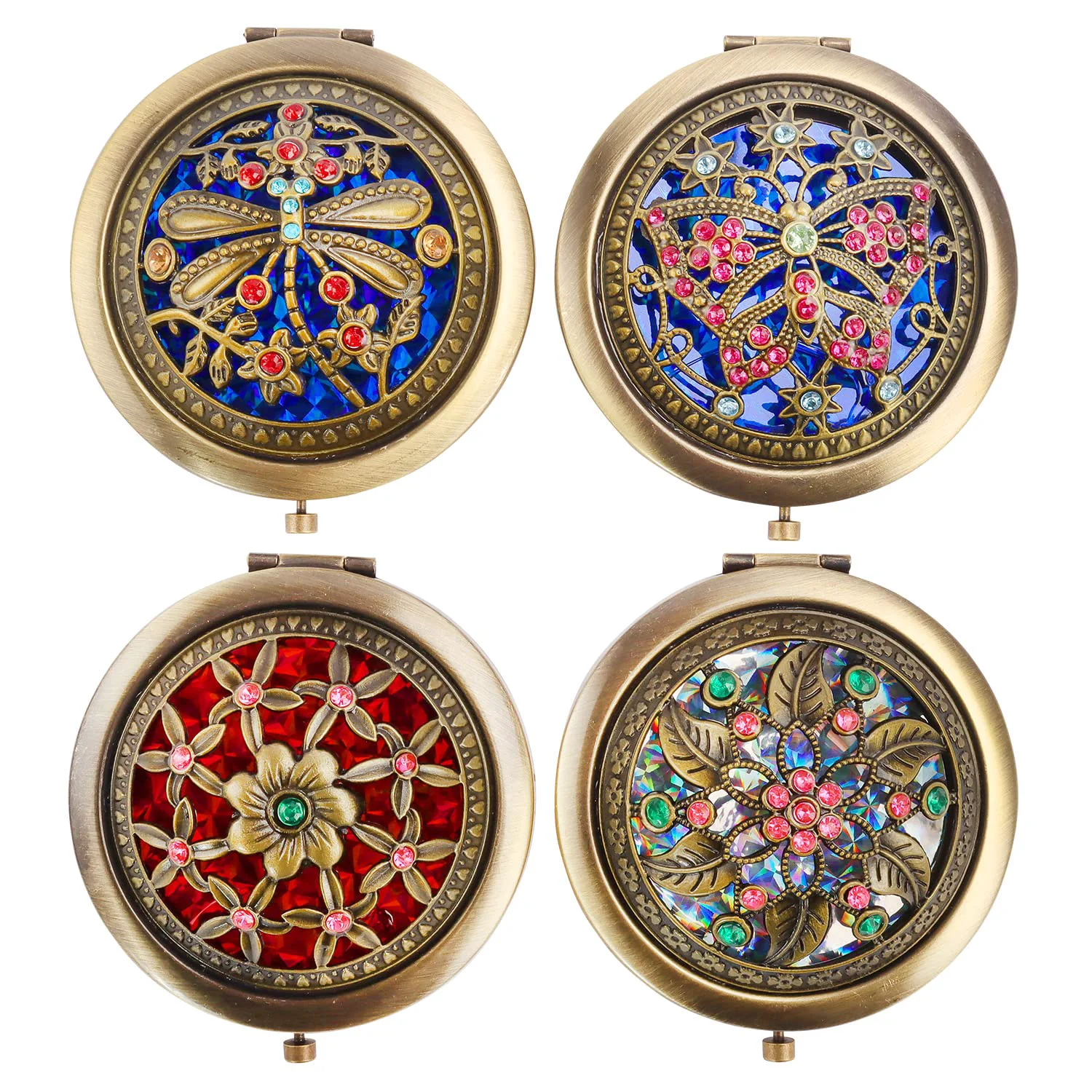 Carefully Designed Rich Boxer 4 Pcs Vintage Foldable Mirror Metal Vanity Mirror Travel Mirror Makeup Mirror Pocket Mirror Double Sided Compact Cosmetic Mirror Bronze Easy-to-Use