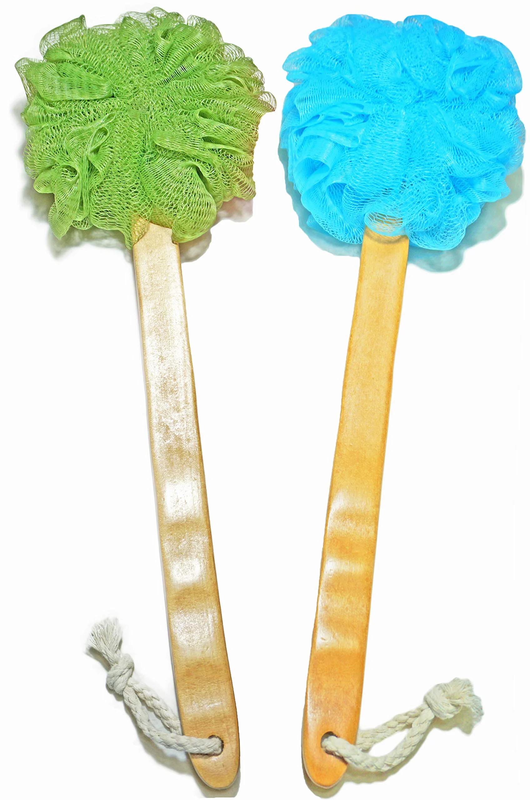 Clean Shower Loofah Body Back Scrubber - Exfoliating luffa loofa Bath Brush On a Stick - with Long Wooden Handle Back Brush for Men Women - Easy Reach Functional