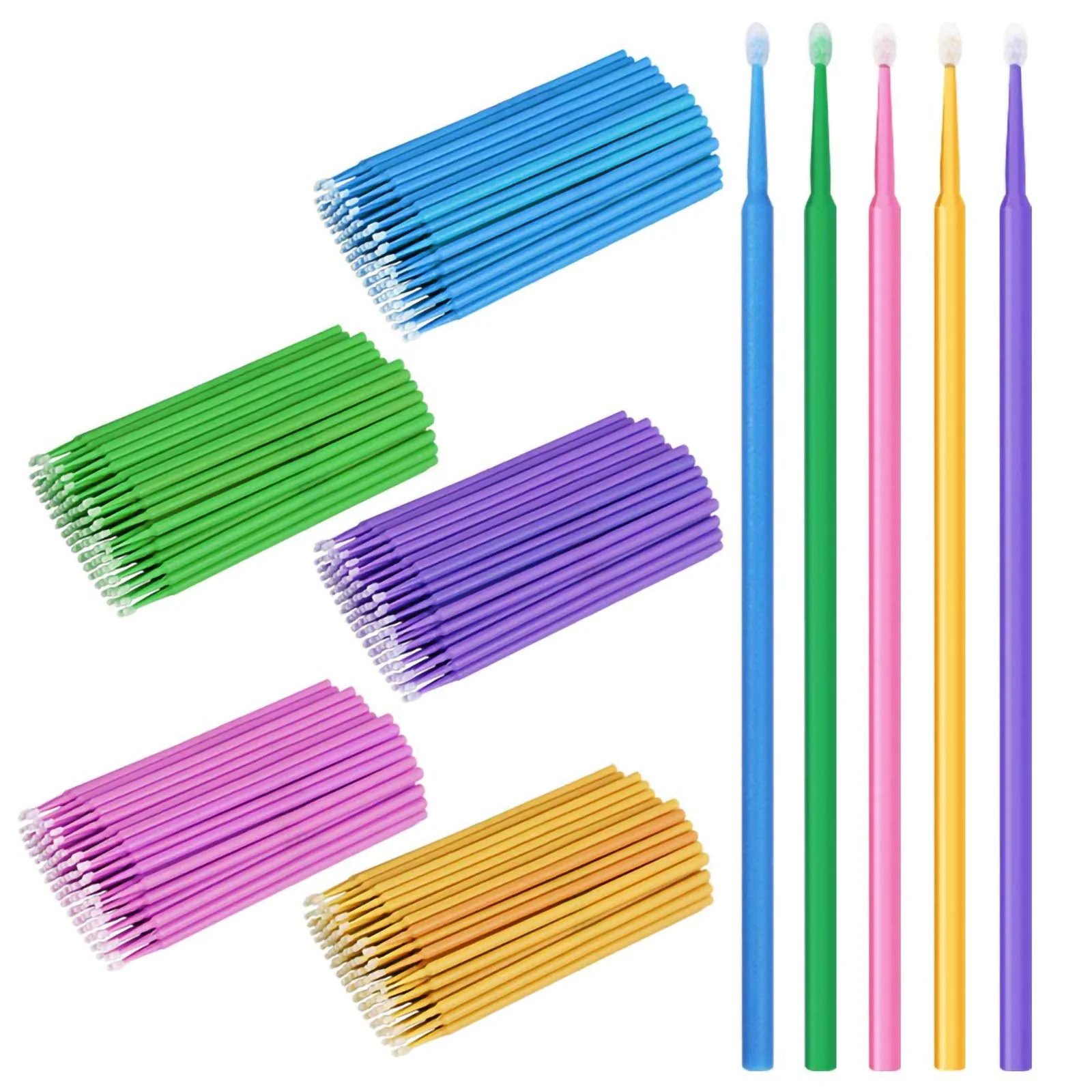 Artisan 500 PCS Disposable Micro Applicator Brush Bendable Makeup Brush Mascara Brush for Eyelash Extensions 5 Colors Head Diameter 2.5 2.0 1.5 mm Eco-Friendly