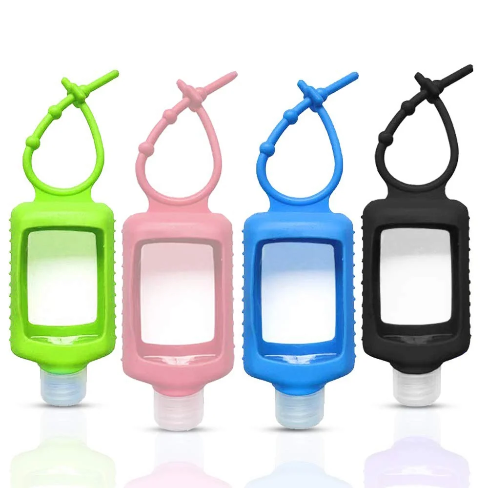 Exclusive 4 Pack Travel Size Plastic Clear Bottles w Silicone Sleeve Refillable Empty Squeeze Containers Leakproof Flip Cap Keychain Bottles Hand Sanitizer Official