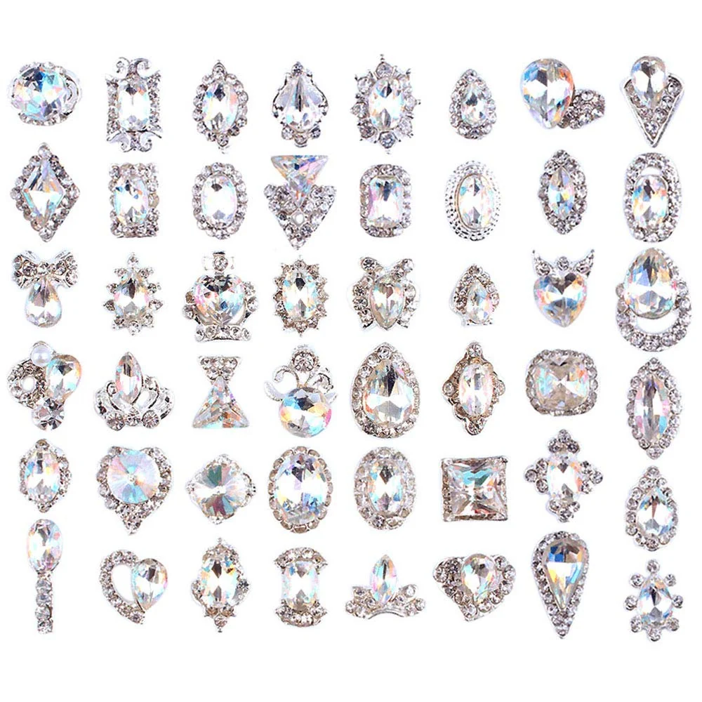 Breathable 48PCS 3D Luxury Nail Art Rhinestones Nail Diamonds Glass Crystal AB Metal Gems Jewels Stones for DIY Nail Art Work Design Decoration Craft Jewelry World-Class