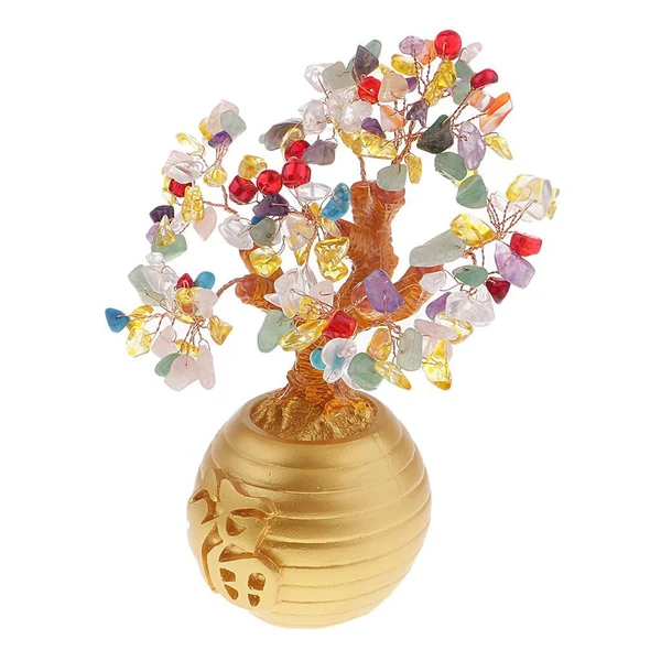 Carefully Designed Max Wealth Lucky Money Tree Feng Shui Crystal Plastic Tree Home Decor Colorful Green