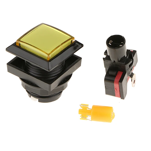Secure Max 33mm Square Game Machine Arcade Push Button LED Illuminated Switch DC12V Yellow Trendy