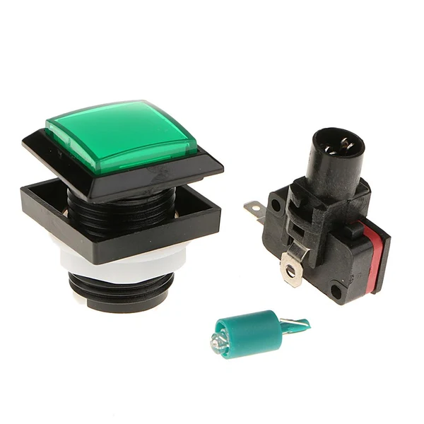 Fine Max 33mm Square Game Machine Arcade Push Button LED Illuminated Switch DC12V Green Quality