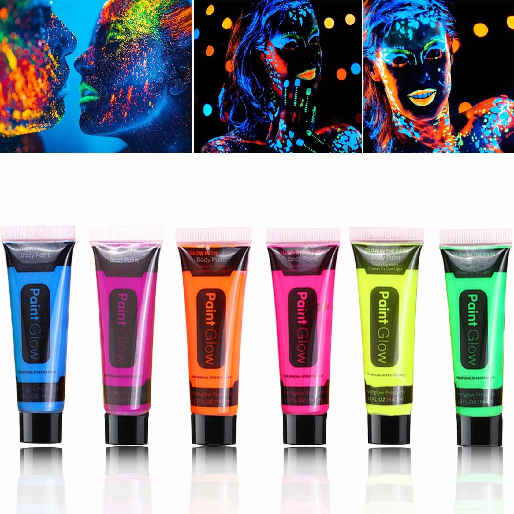 Minimalist 6 Pcs Glow in the Dark Face Body Paint Blacklight Neon Face Body Paints Easily Cleanable Paint Set Neon Makeup Glow in the Dark Party Supplies Next-Generation