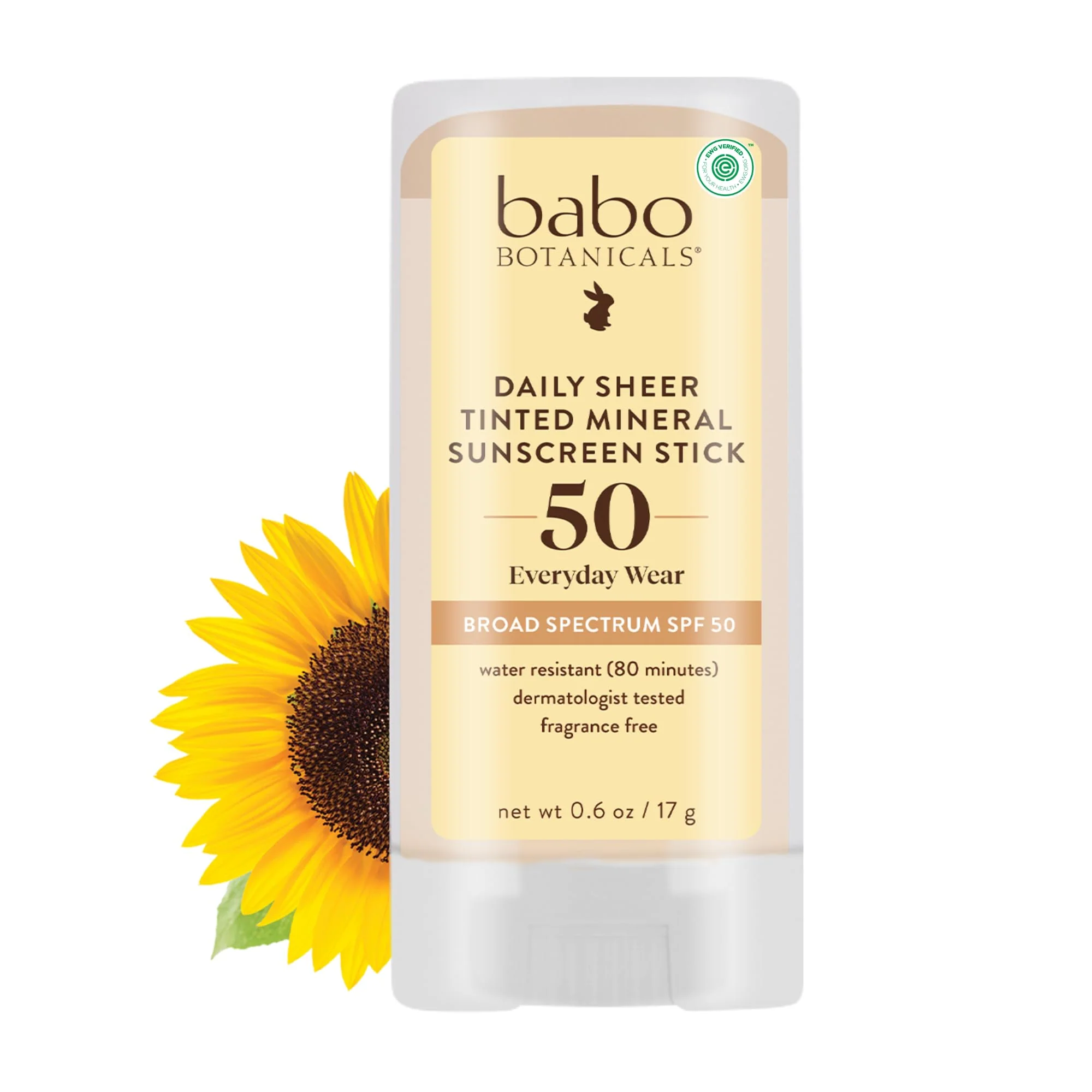 Authentic Babo Botanicals Daily Sheer Mineral Tinted Sunscreen Stick SPF50 - Natural Zinc Oxide - For Face - For all ages - EWG - Water Resistant Original