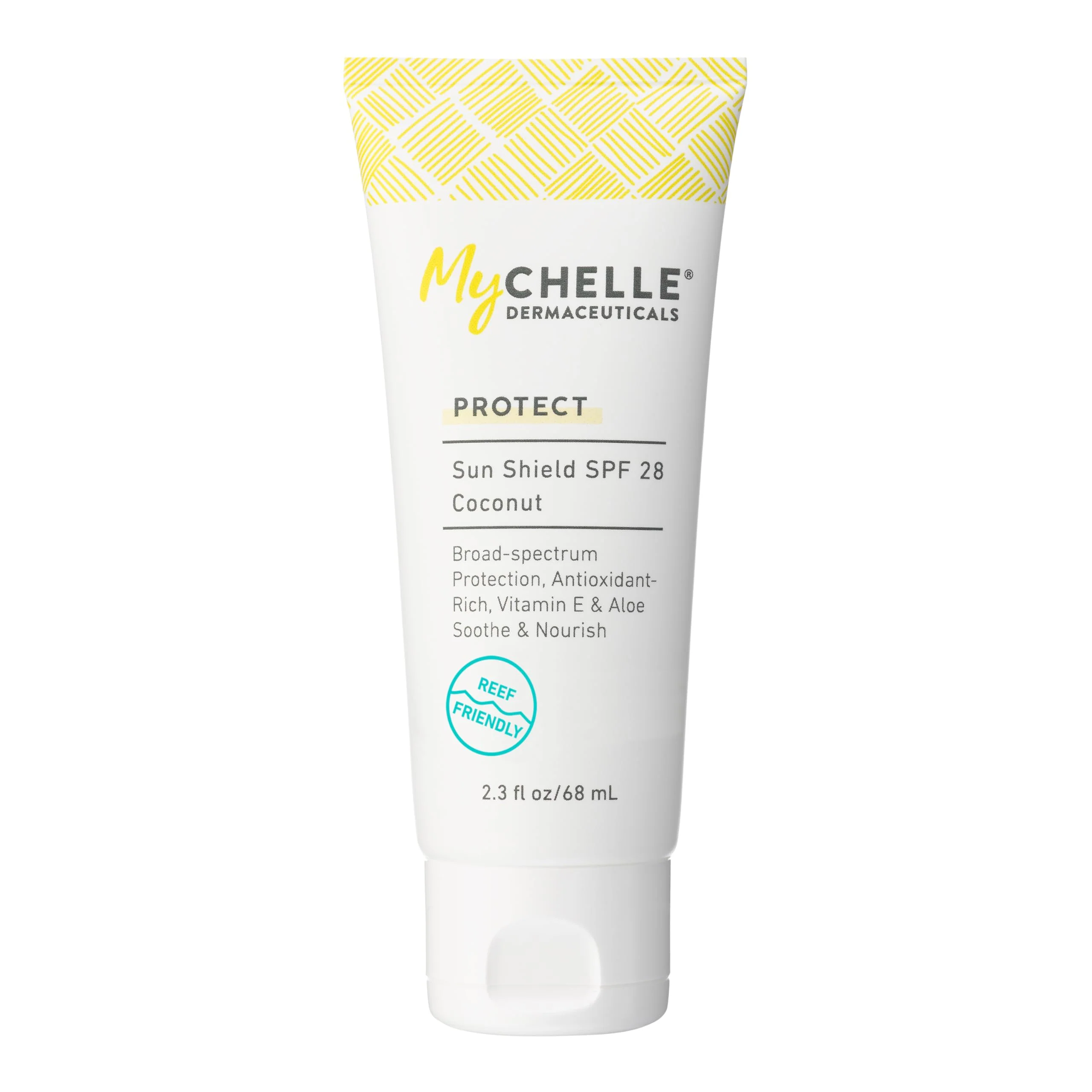 Unique MyCHELLE Dermaceuticals Sun Shield SPF 28 Coconut 2.3 Fl Oz - Soothing Reef Safe Sunscreen with Vitamin E and Aloe - Travel Size Zinc Sunscreen Trusted