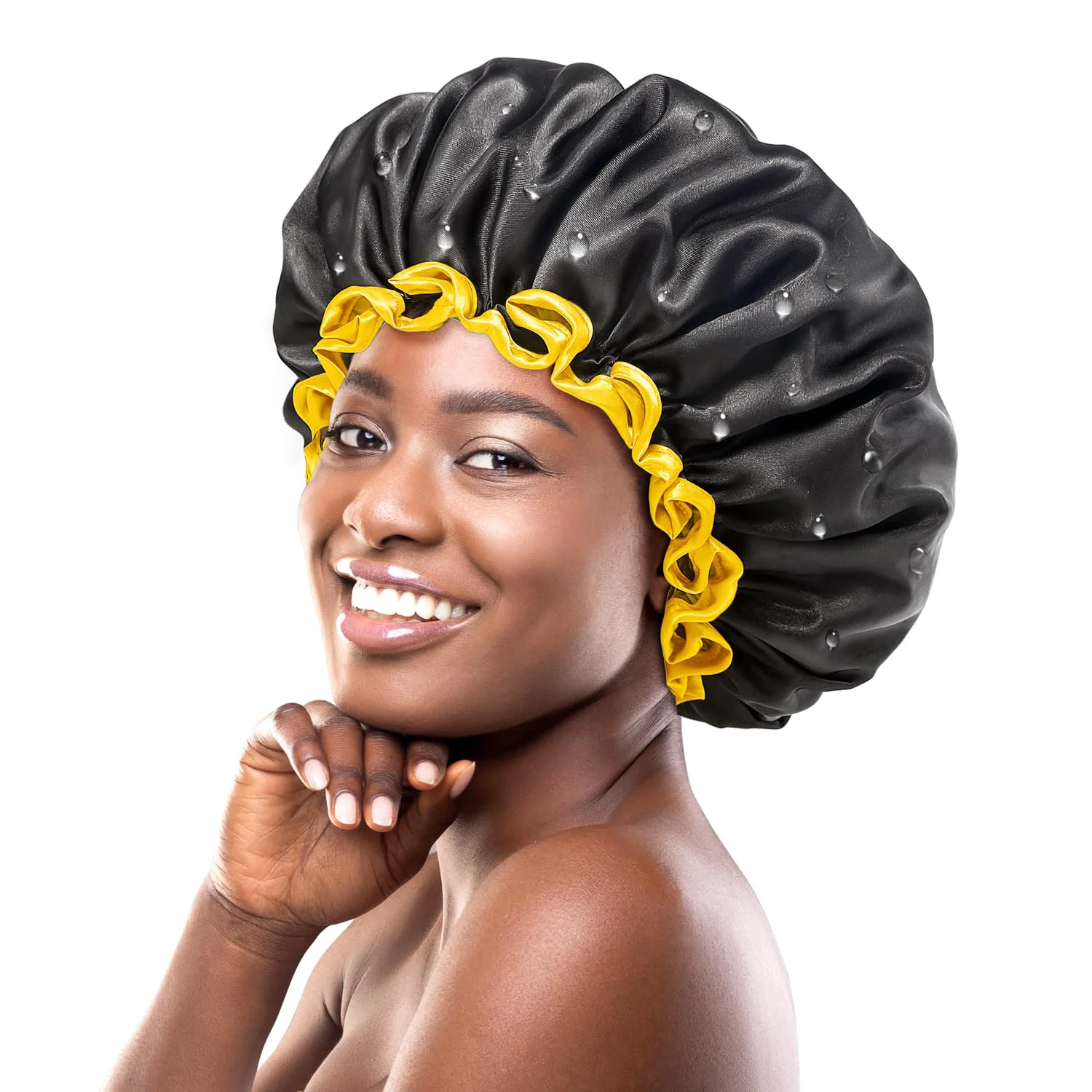 Breathable mikimini Extra Large Black Shower Caps Pack of 2 for Women and Men Thick Long Hair Braids Reusable Waterproof Double Layers XL Bathing Hair Cap Optimized