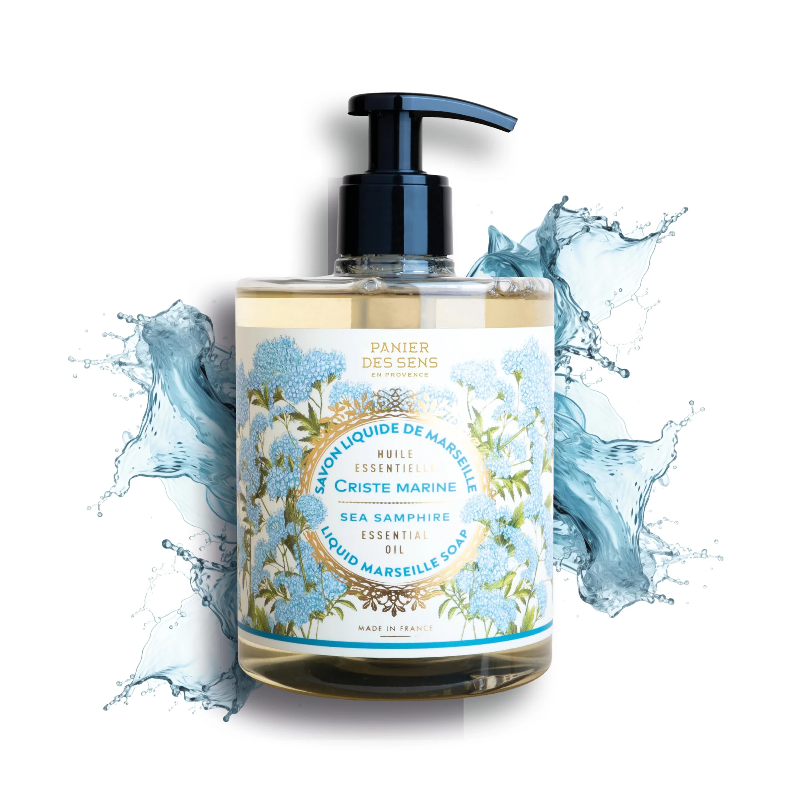 Sustainable Panier des Sens - Fresh Sea Samphire Moisturizing Liquid Hand Soap - French Provence Hand Wash - Savon de Marseille Soap with Olive Oil - Refillable Crafted