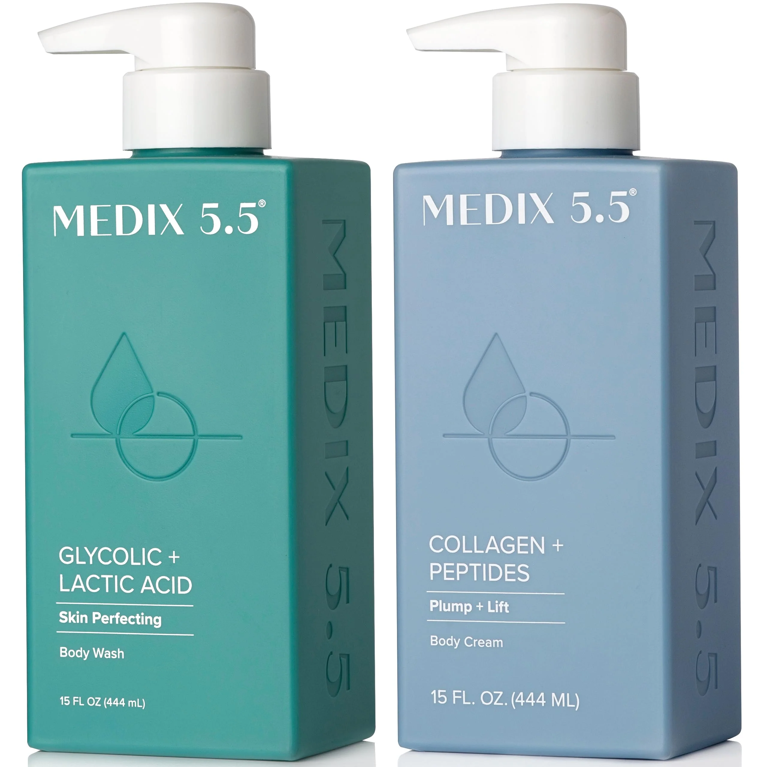 Artisan MEDIX 5.5 Exfoliating AHA Glycolic Acid Face Body Wash Cleanser Collagen Moisturizing Body Cream Lotion Skin Care 2PC Set Alpha Hydroxy Acid Effective