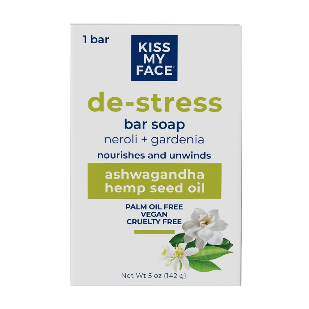 Authentic Kiss My Face De-Stress Bar Soap - Neroli Gardenia - Vegan Soap Bar with Hemp Seed Oil - Cruelty and Palm Oil Bath Soap Neroli Gardenia Effective