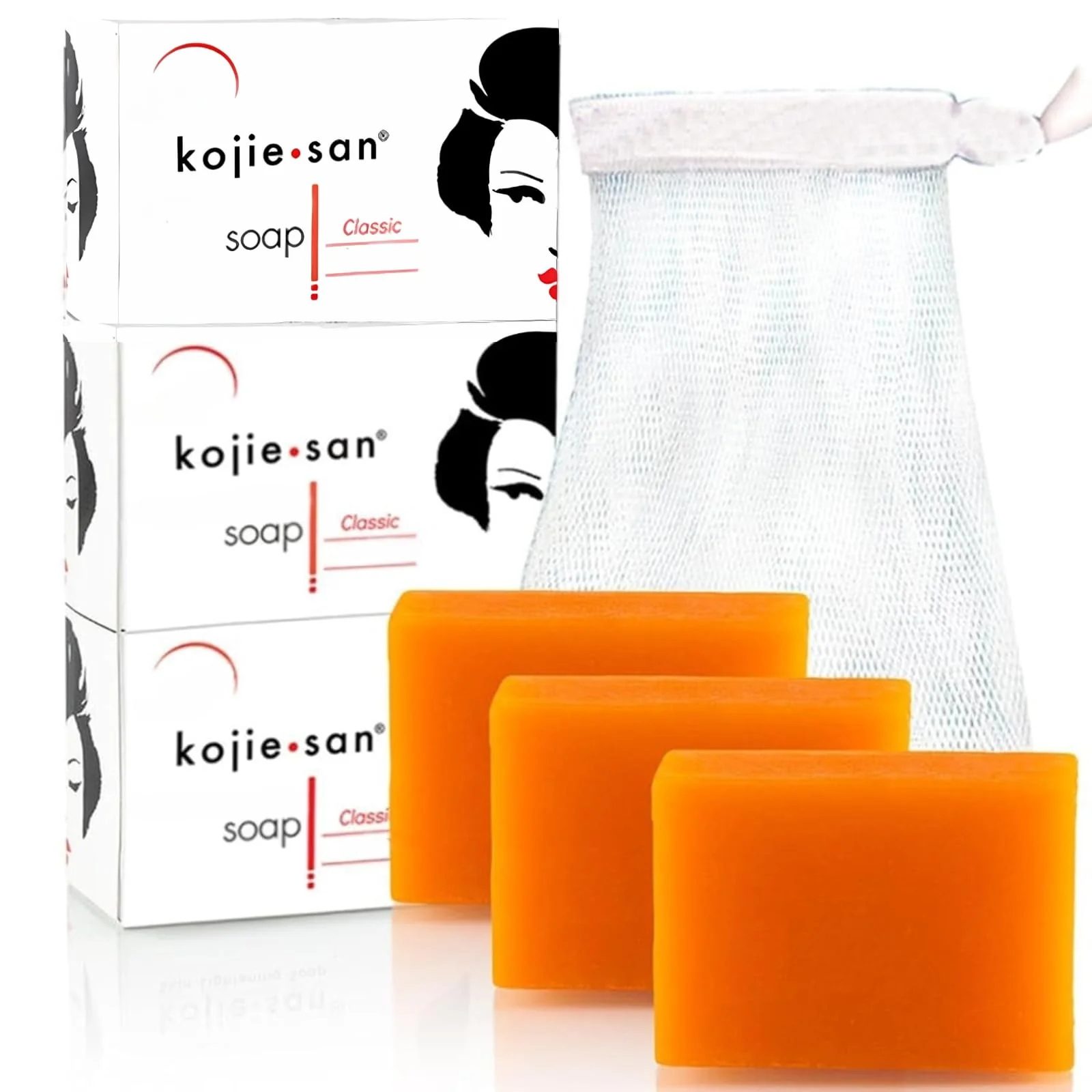 Casual Kojie San Skin Brightening Soap - The Kojic Acid Dark Spot Remover Bar Soap with Coconut Tea Tree Oil - 100g x 3 Bars with Net Modern