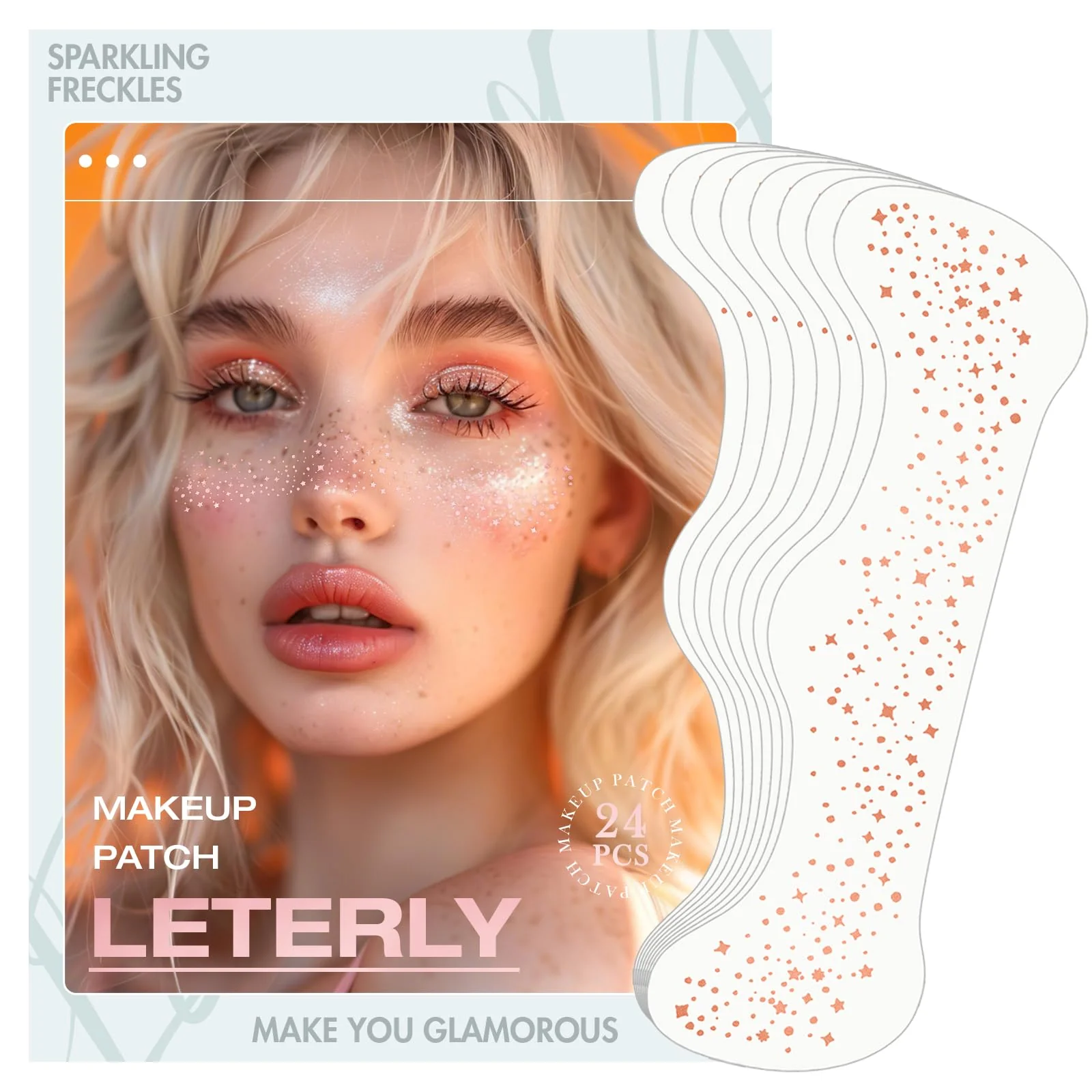 Artisan Leterly 24 Pcs Glitter Freckles Face Tattoo Rose Gold Face Glitter Makeup Patches Cute Sparkle Freckles Patches Waterproof Makeup Speckles for Face Functional