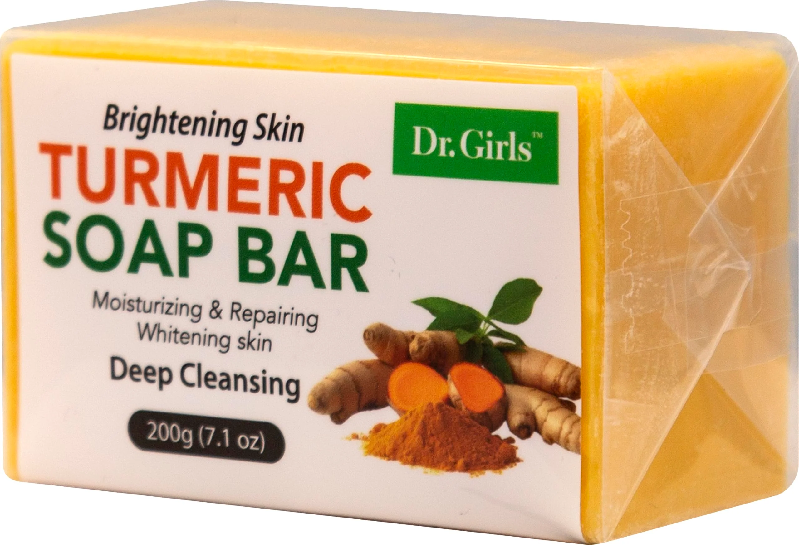 Breathable Dr.Girls Turmeric Deep Cleansing Soap Bar 7.1oz 200g Soft