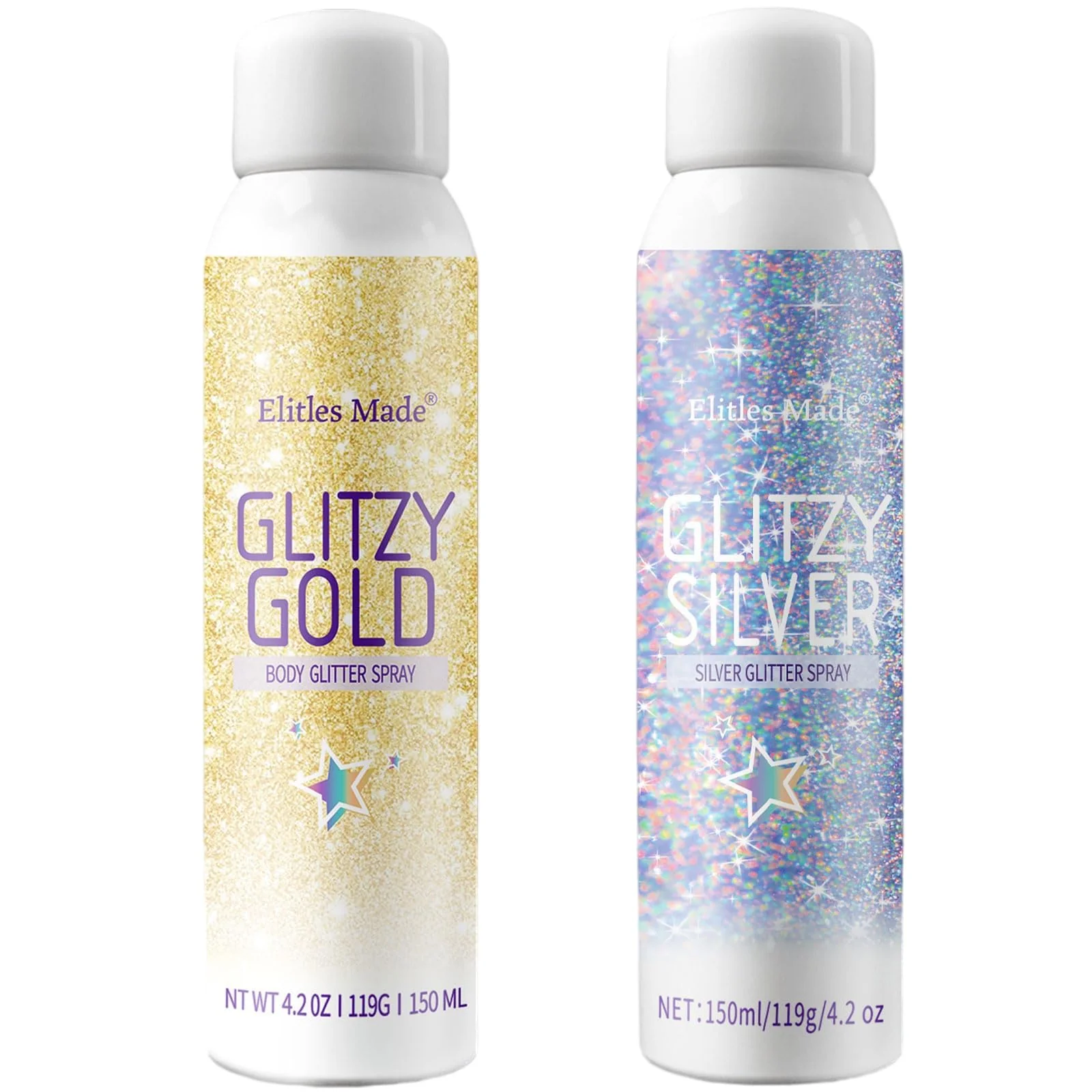 Versatile Elitles Made Hair Glitter 2PCS Body Glitter Spray Glitter Hairspray for Kids Women Long-Lasting Quick-Drying Holographic Glitter Spray for Hair Easy-to-Use