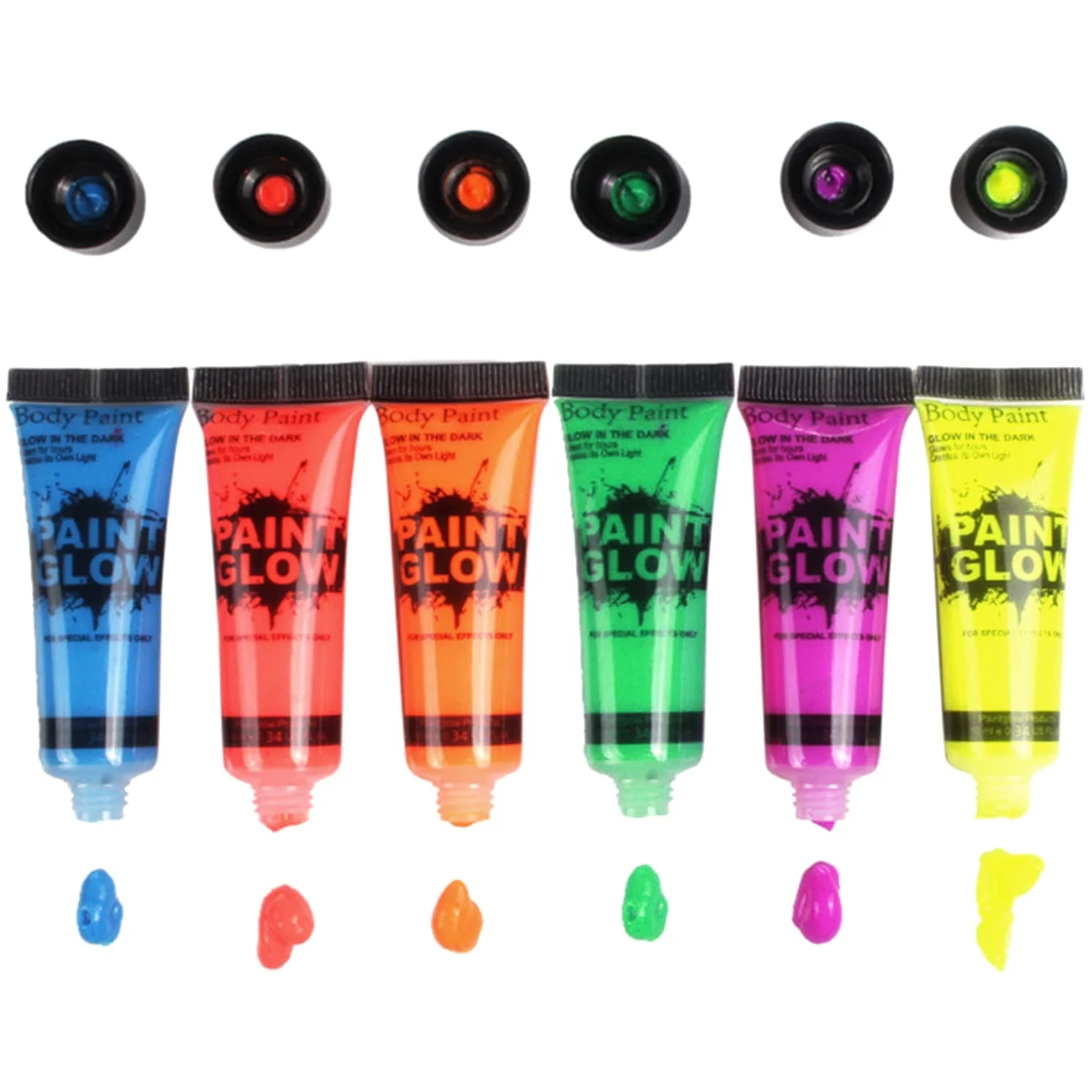 Top-Quality Amareu Glow in Dark Body Paint Body Face Glow Backlight Neon Fluorescent 0.34oz Set of 6 Tubes Innovative