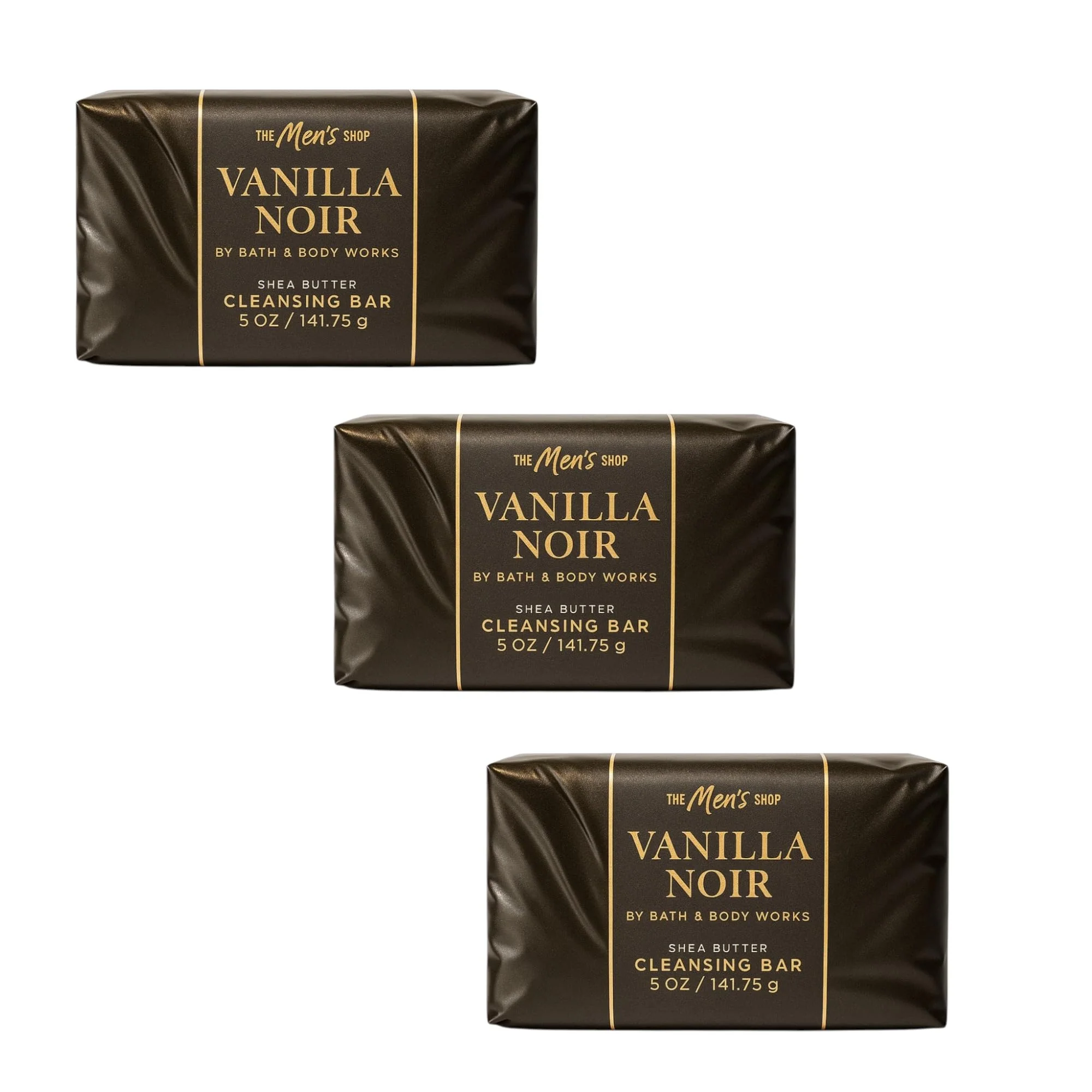 Refined Bath Body Works Vanilla Noir Shea Butter Cleansing Bar - 3 Pack - Vanilla Bean Amber Sandalwood Scent - 5 oz Each Smart