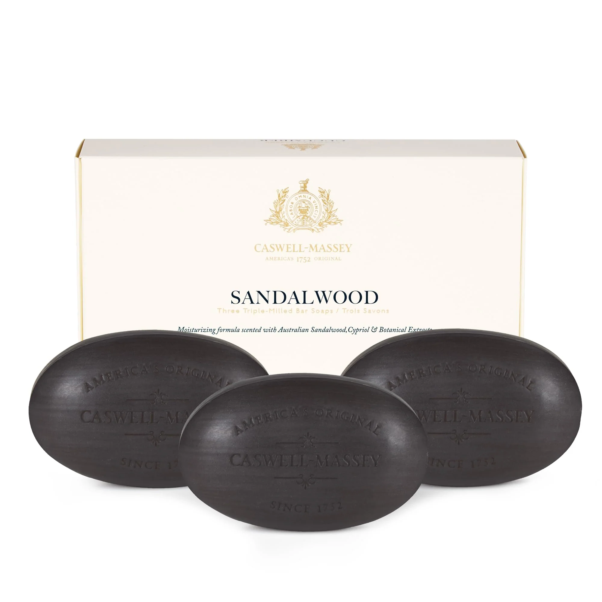 Trusted Caswell-Massey Natural Bar Soap Gift Set - Sandalwood - Triple-Milled Moisturizing Body Soap Bars for Men Women Plant-Based Formula with Essential Official