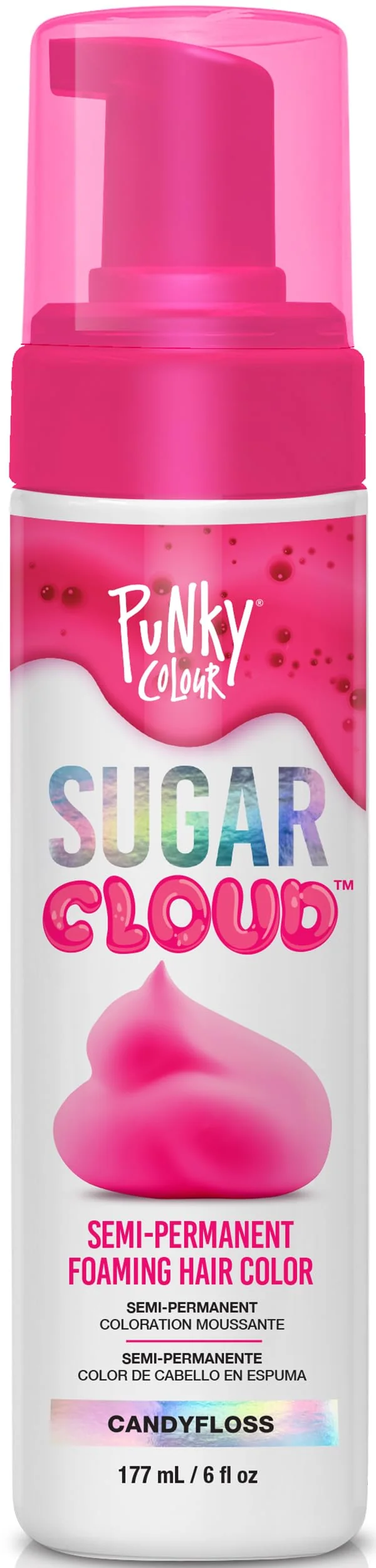 Luxury Punky Sugar Cloud Semi-Permanent Foam Hair Color Candyfloss - Vibrant Hair Dye for Long-Lasting Color Easy Application Foam Hair Dye 6 Fl Oz Exclusive
