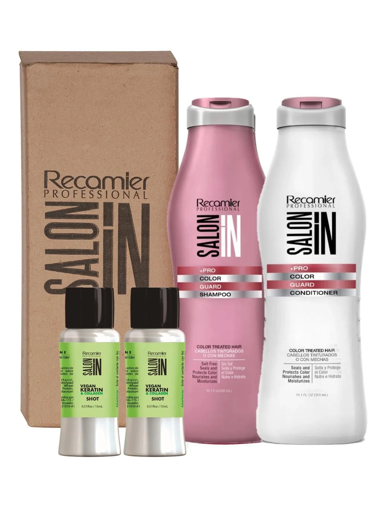 Certified RECAMIER Dyed Hair Shampoo Conditioner 10.1 oz Set UV Protectant 2 Nano keratin Shots Contemporary
