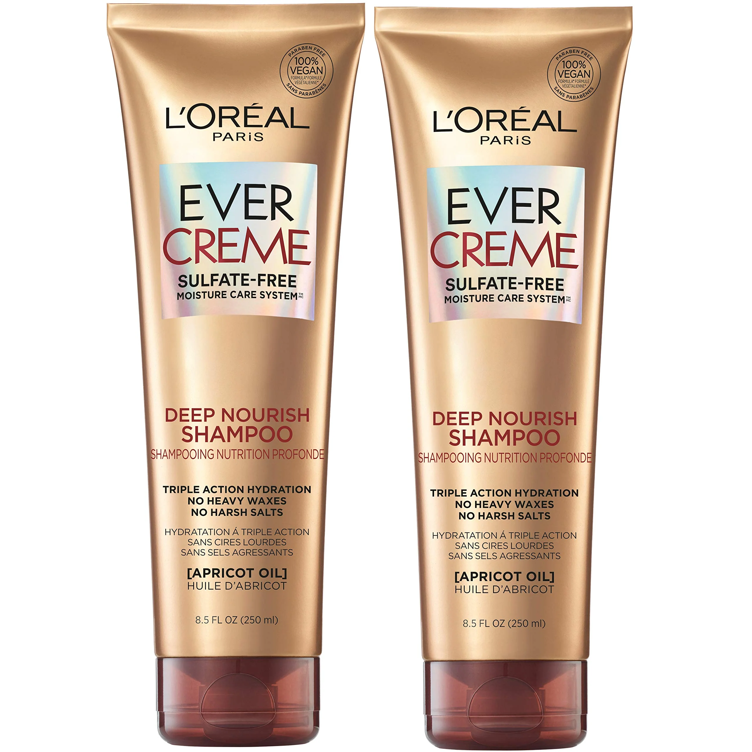 Unique L'O Paris EverCreme Sulfate Shampoo for Dry Hair Triple Action Hydration for Dry Brittle or Color Treated Hair with Apricot Oil 8.5 Fl Advanced