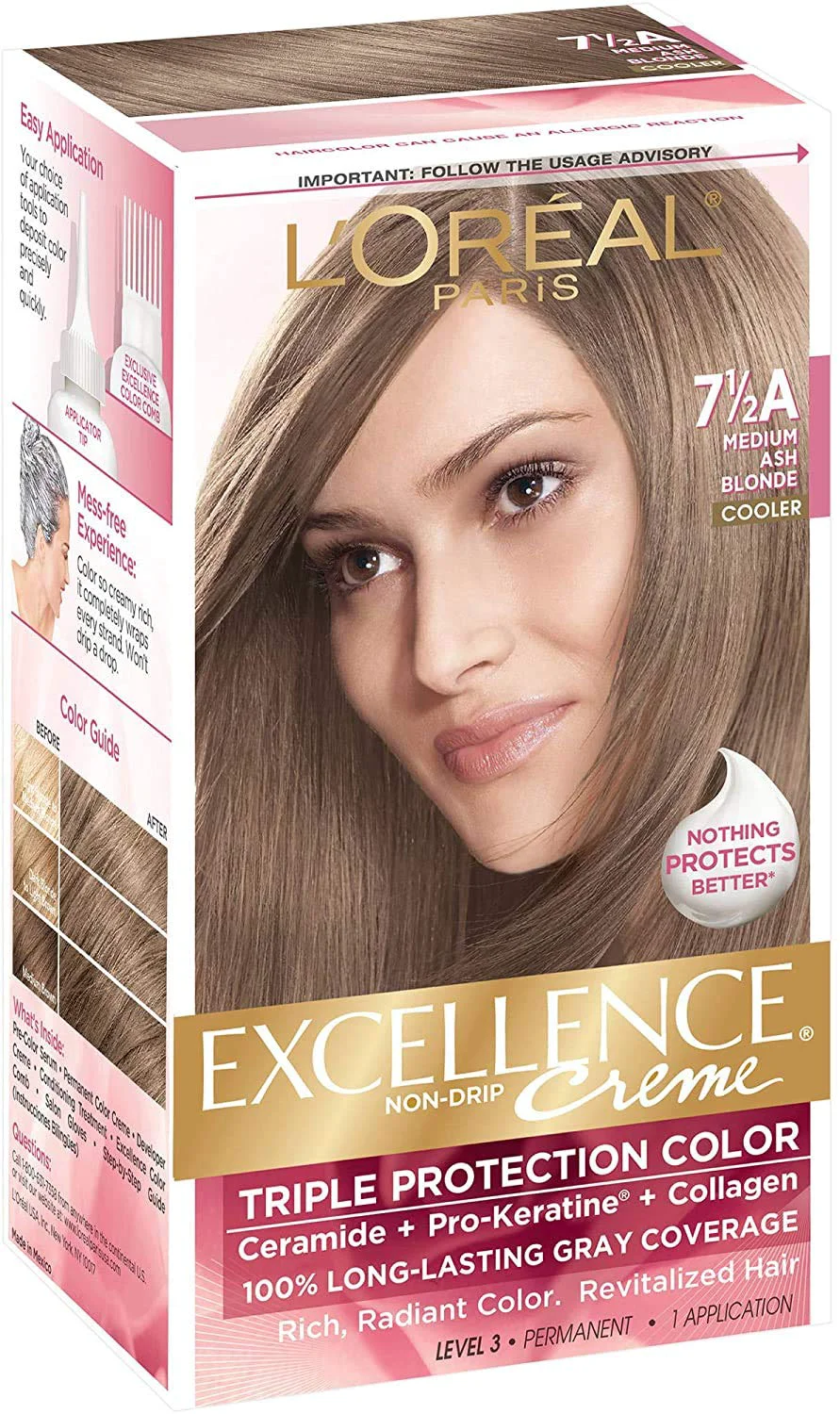 Certified L O ParisExcellence Creme Triple Protection Color Creme Level 3 Permanent Medium Ash Blonde Cooler 7-1 2A Professional