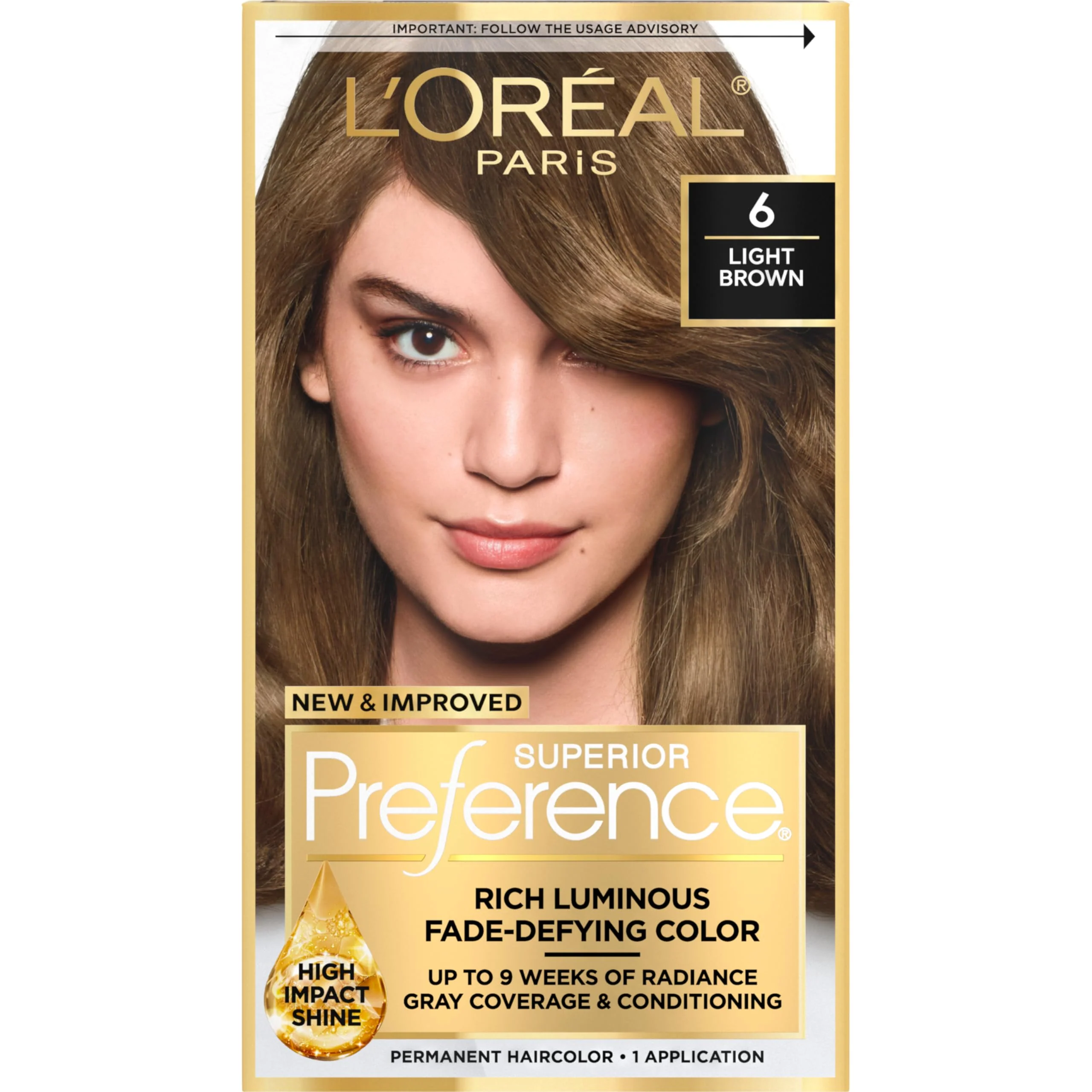 Advanced L'O Paris Superior Preference Fade-Defying Shine Permanent Hair Color 6 Light Brown Pack of 1 Hair Dye Traditional