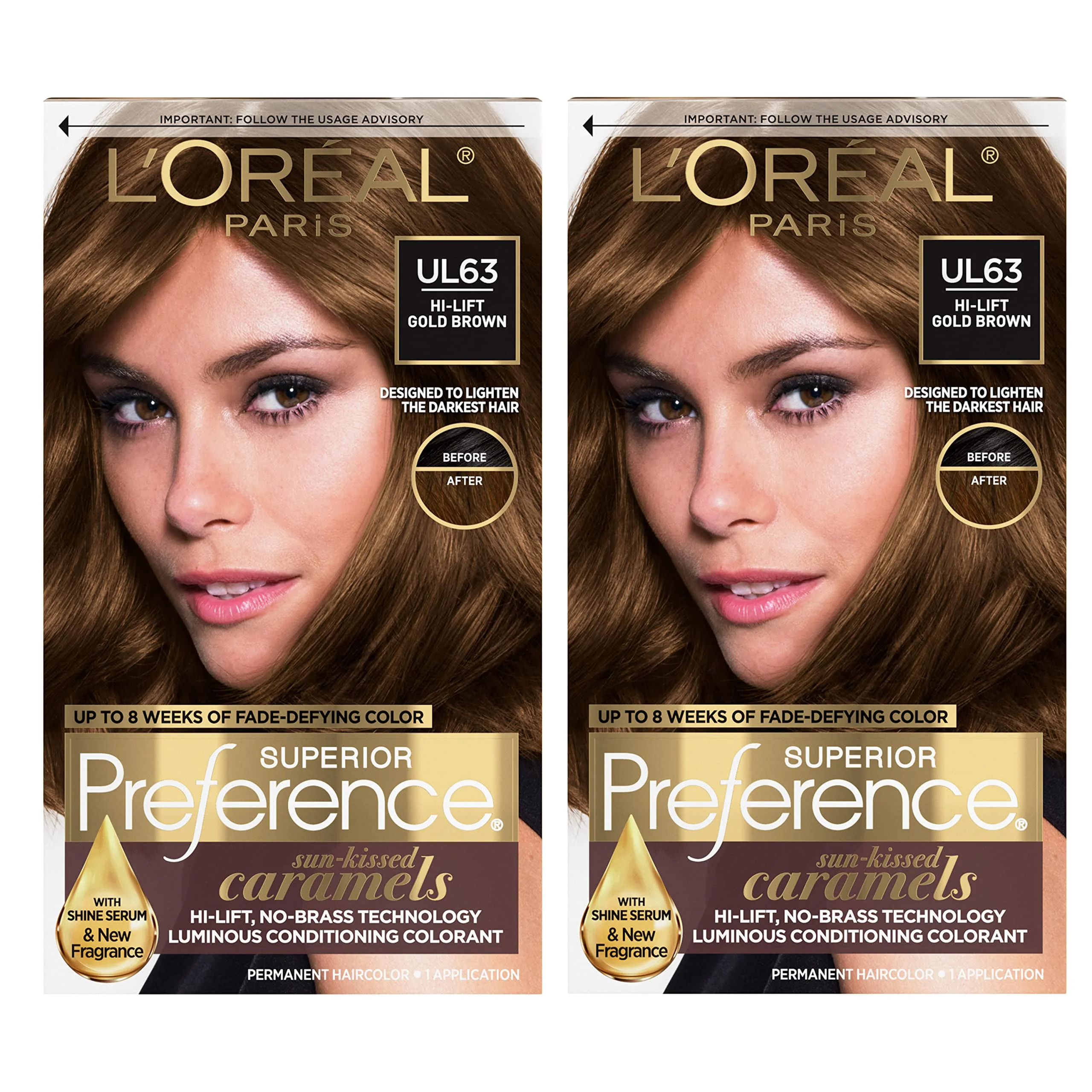 Carefully Designed L'O Paris Superior Preference Fade-Defying Shine Permanent Hair Color U163 Hi-Lift Golden Brown Pack of 2 Hair Dye Elegant