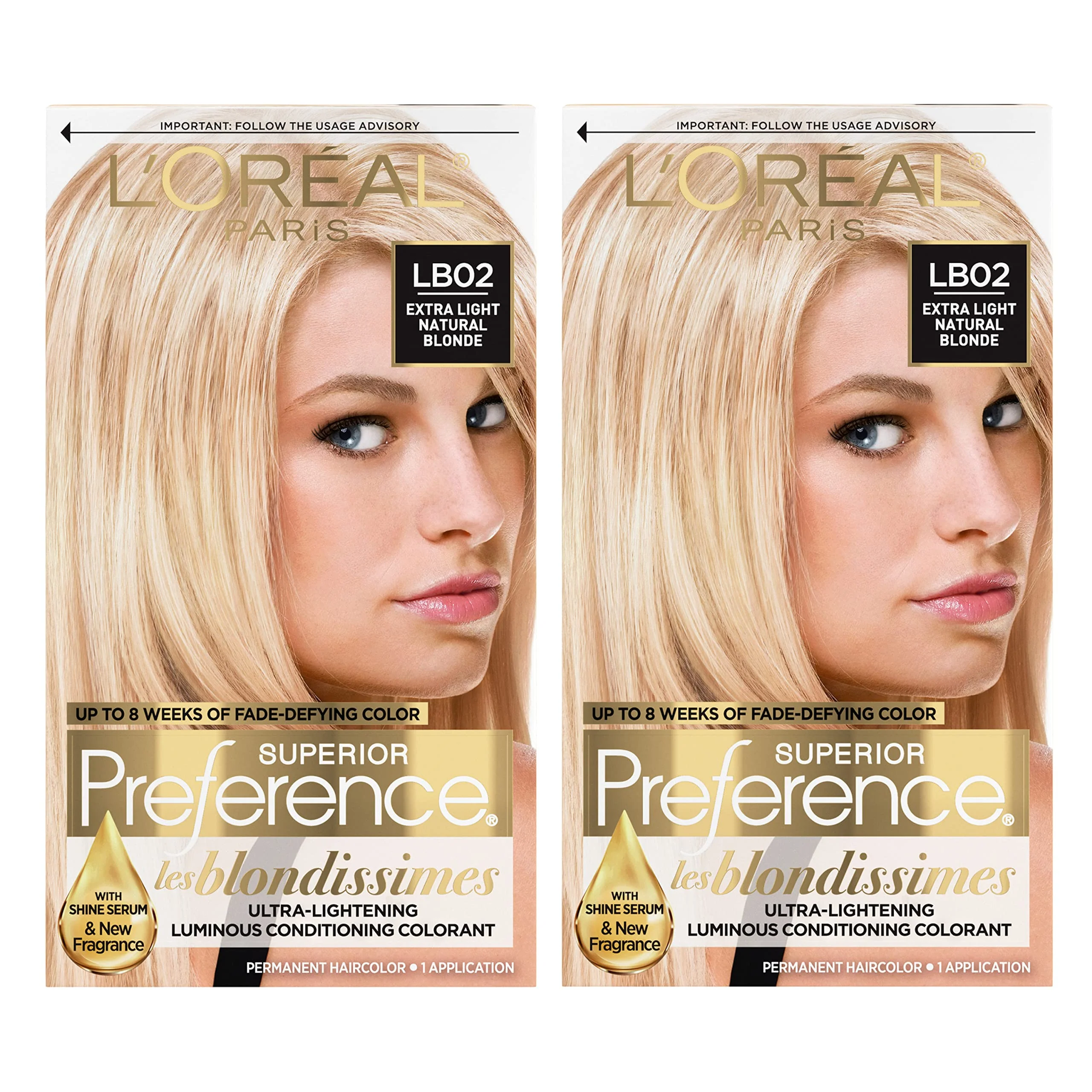 Certified L'O Paris Superior Preference Fade-Defying Shine Permanent Hair Color Extra Light Natural Blonde Pack of 2 Hair Dye Top-Quality