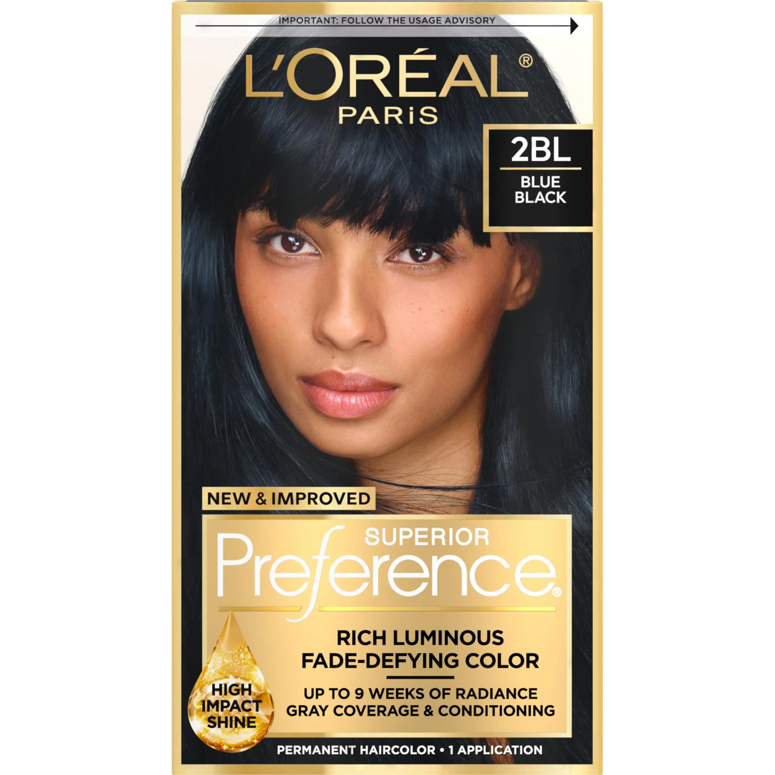 Classic L'O Paris Superior Preference Luminous Fade-Defying Permanent Hair Color Hair Dye For Up to 9 Weeks of Radiance 2BL Blue Black 1 Kit Modern