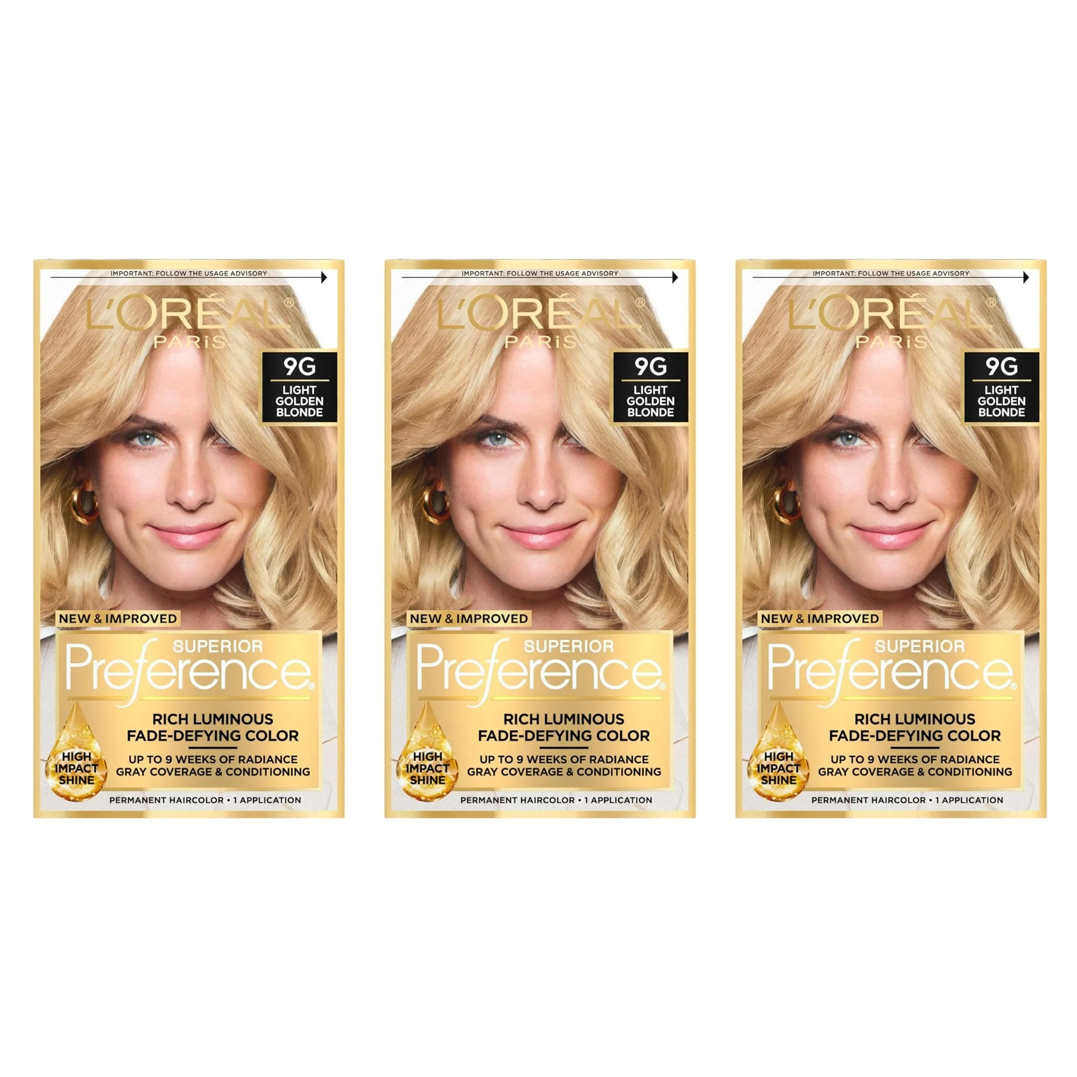 Contemporary L O ParisSuperior Preference Rich Luminous Conditioning Colorant Level 3 Permanent Light Golden Blonde Warmer 9G Pack of 3 Smooth