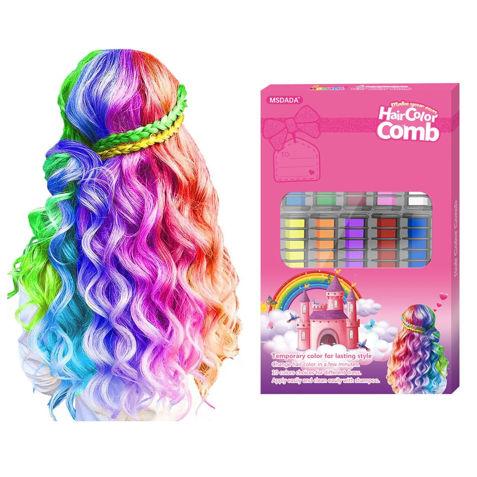 Breathable MSDADA 10 Color Hair Chalk for Girls Washable - Gifts for 6 7 8 9 10 11 12 13 14 Year Old Girl - Hair Chalk Comb Temporary Hair Color Dye Paint Genuine