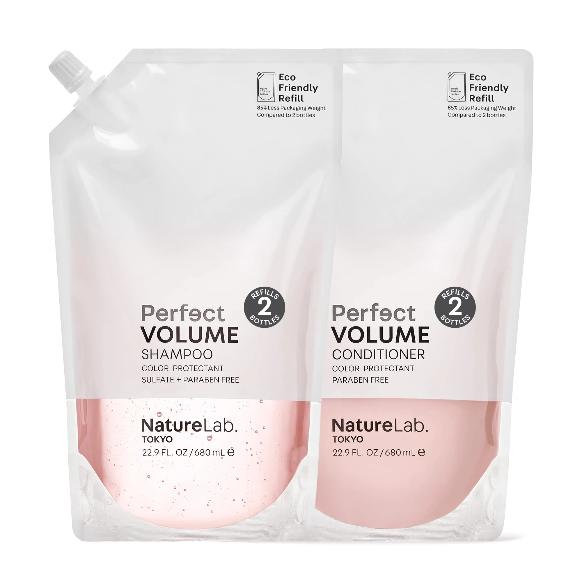 Certified NatureLab.TOKYO Volume Shampoo Conditioner Eco-Friendly Refill Pouch Duo Hair Volumizer Build Lift and Body to Flat Fine or Limp Hair Sophisticated