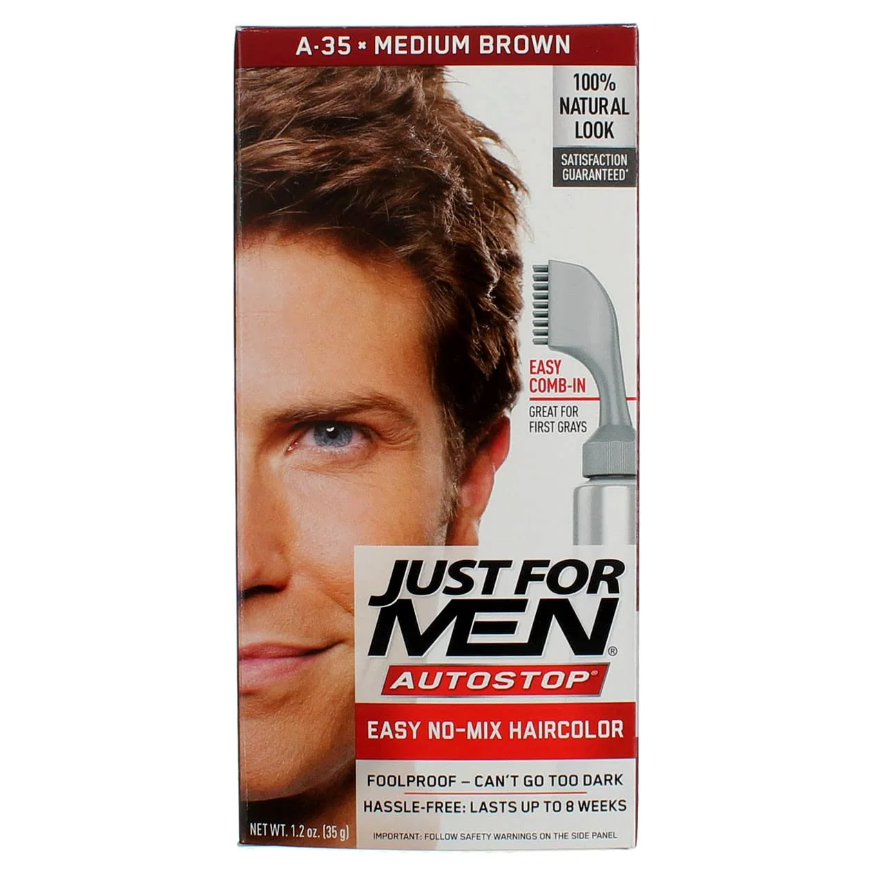 World-Class Just For Men AutoStop Men's Comb-in Hair Color Medium Brown 1.2 Ounces Each 8 Reliable