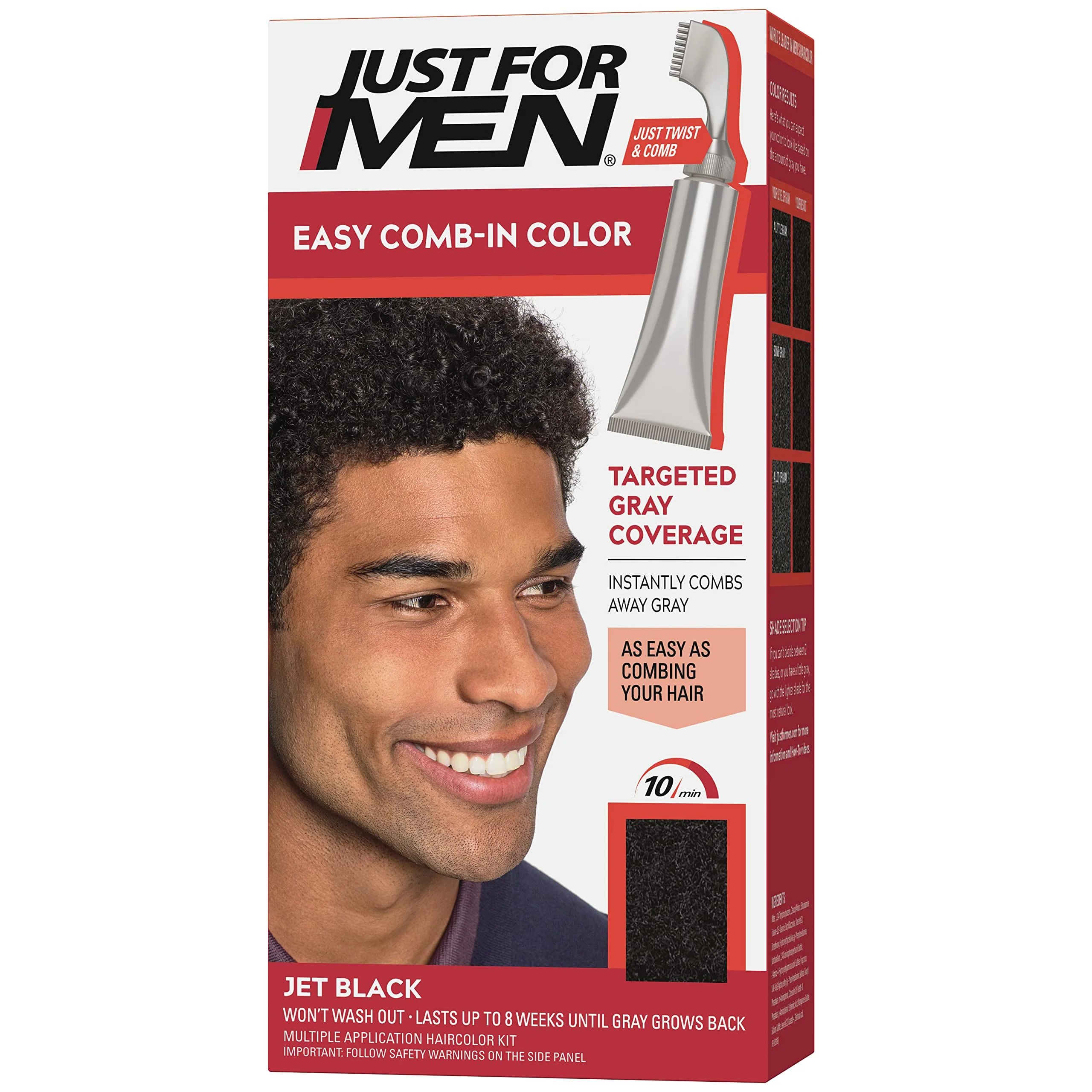 Reusable Just For Men Easy Comb-In Color Mens Hair Dye Easy No Mix Application with Comb Applicator - Jet Black A-60 Pack of 1 Elegant