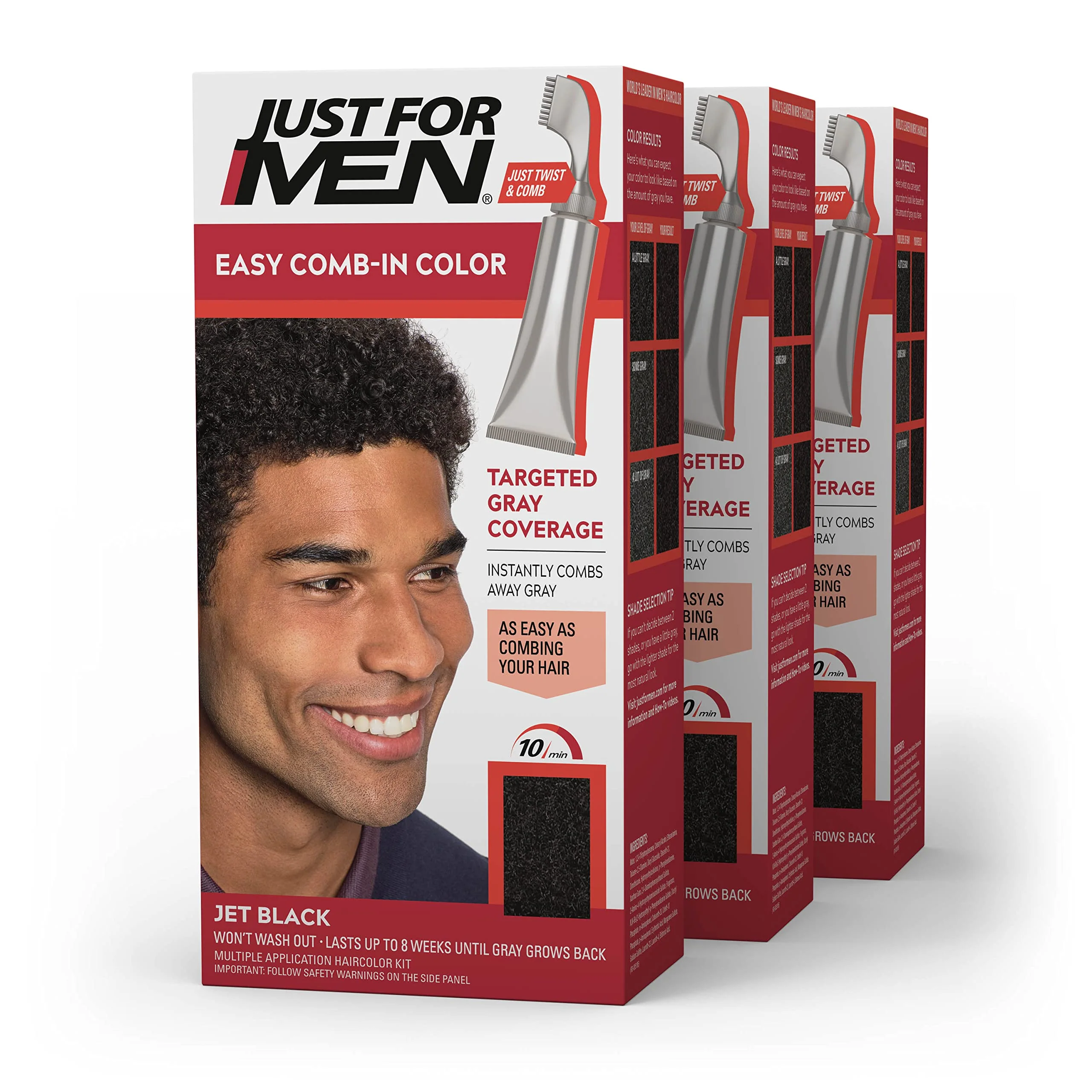 Advanced Just For Men Easy Comb-In Color Mens Hair Dye Easy No Mix Application with Comb Applicator - Jet Black A-60 Pack of 3 Unique