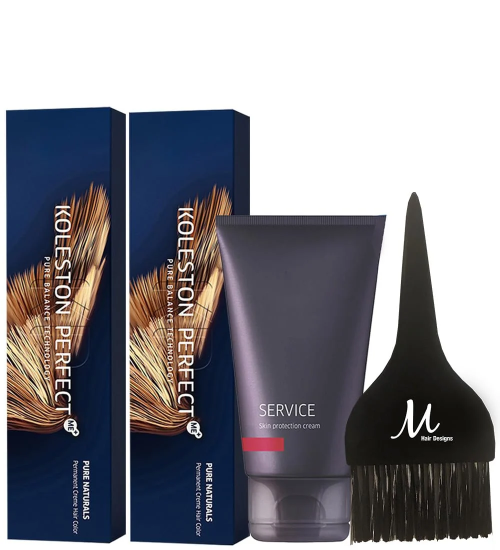 Certified Koleston 99 0 Intense Very LIght Blonde Natural Permanent Hair Color Pack of 2 Service Preguard Cream 2.53oz and Tint Brush - Professional Classic
