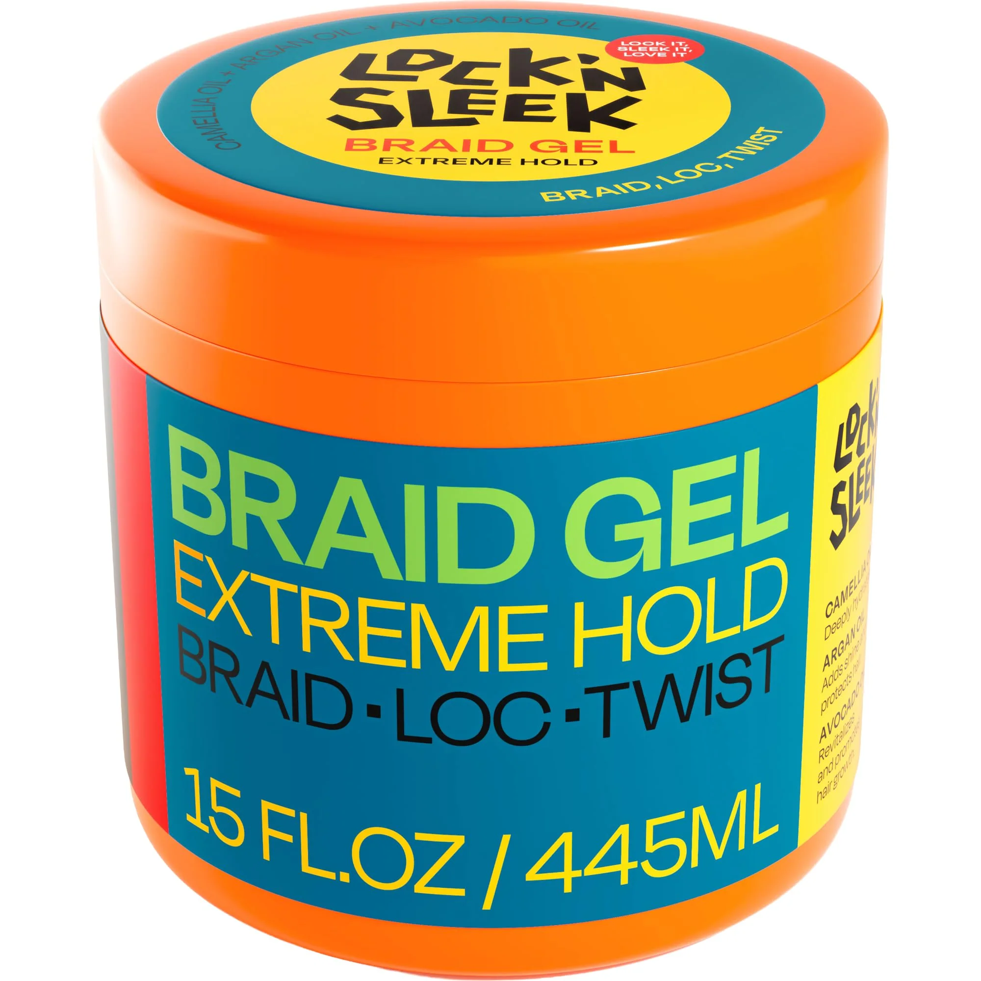 Certified LOCK'N SLEEK Braid Gel 15 oz Extreme Hold Flake- High Shine Edge Control - Argan Camellia Avocado Oil - For Locks Braids Twists Cornrows Elegant