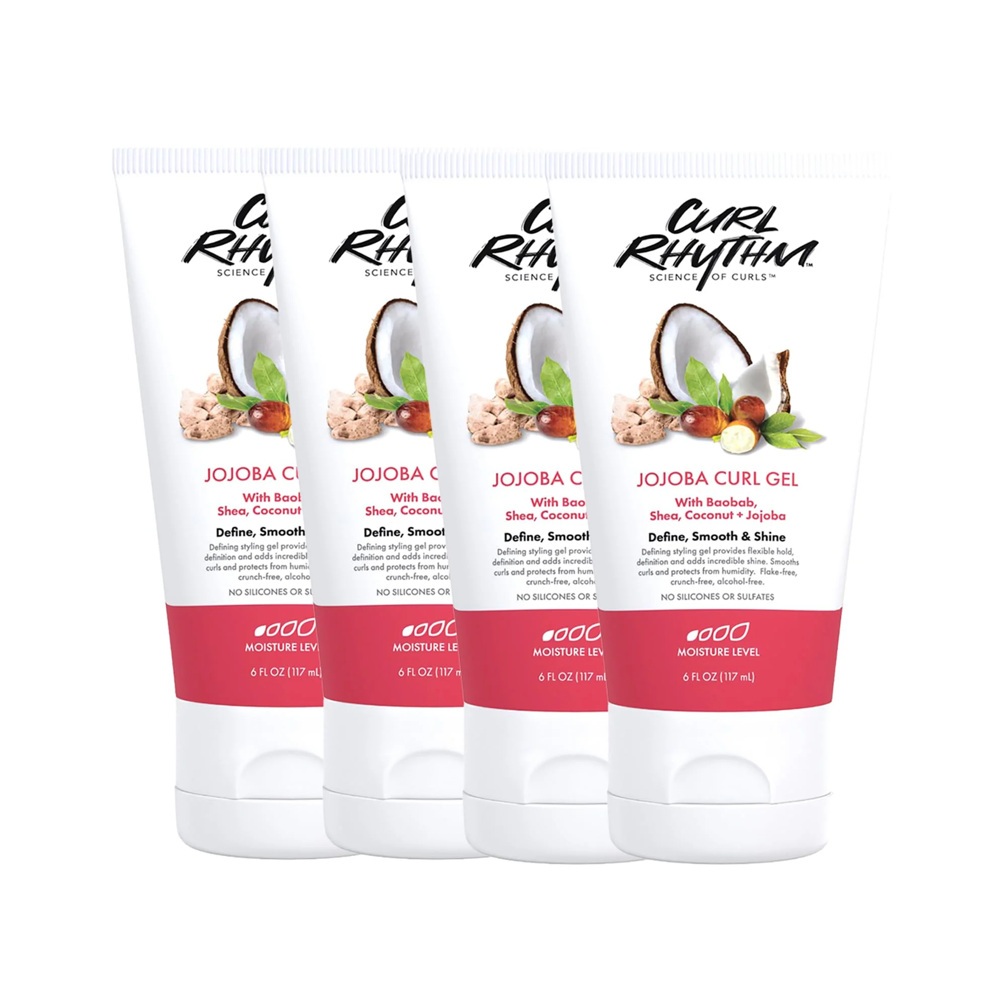 Advanced Curl Rhythm Jojoba Curl Gel - Defining Hair Gel for Bouncy Nourished Waves - Curly Hair Styling Gel with Shea and Coconut - Sulfate - 4 pc Flexible