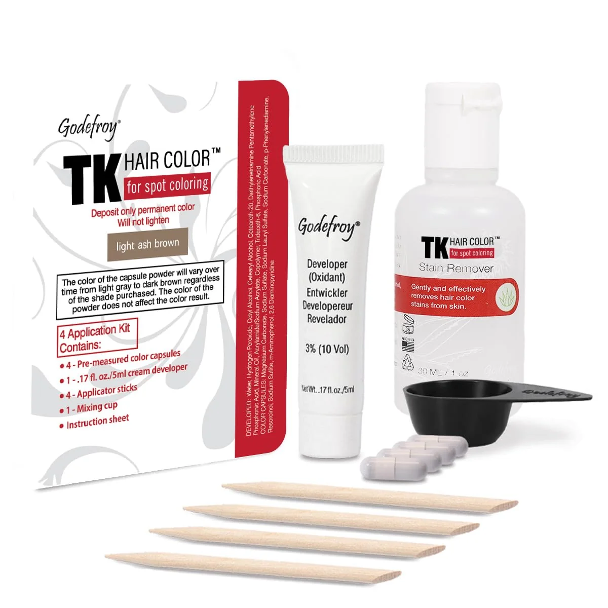 Versatile Godefroy Hair Color TK 4 Application and 1 oz Coloring Stain Remover Combo Complete Coverage of Gray Hair Roots Salon Quality Results - Light Ash Eco-Friendly