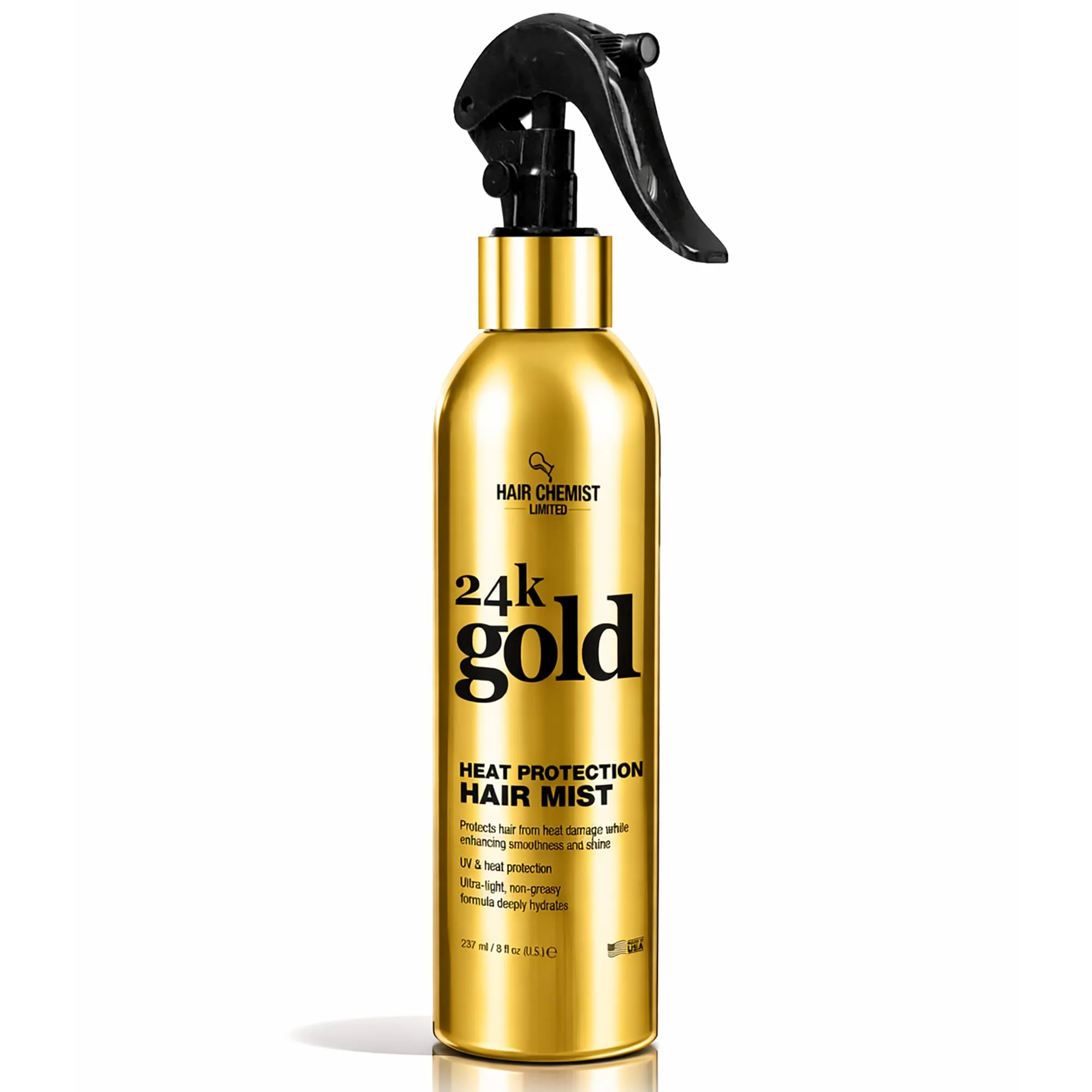 Versatile Hair Chemist 24k Gold Heat Protection Hair Mist 8 Ounce- UV Thermal Heat Protectant Spray for Blow Drying Flat Iron- Anti-Frizz and Shine Premium Material