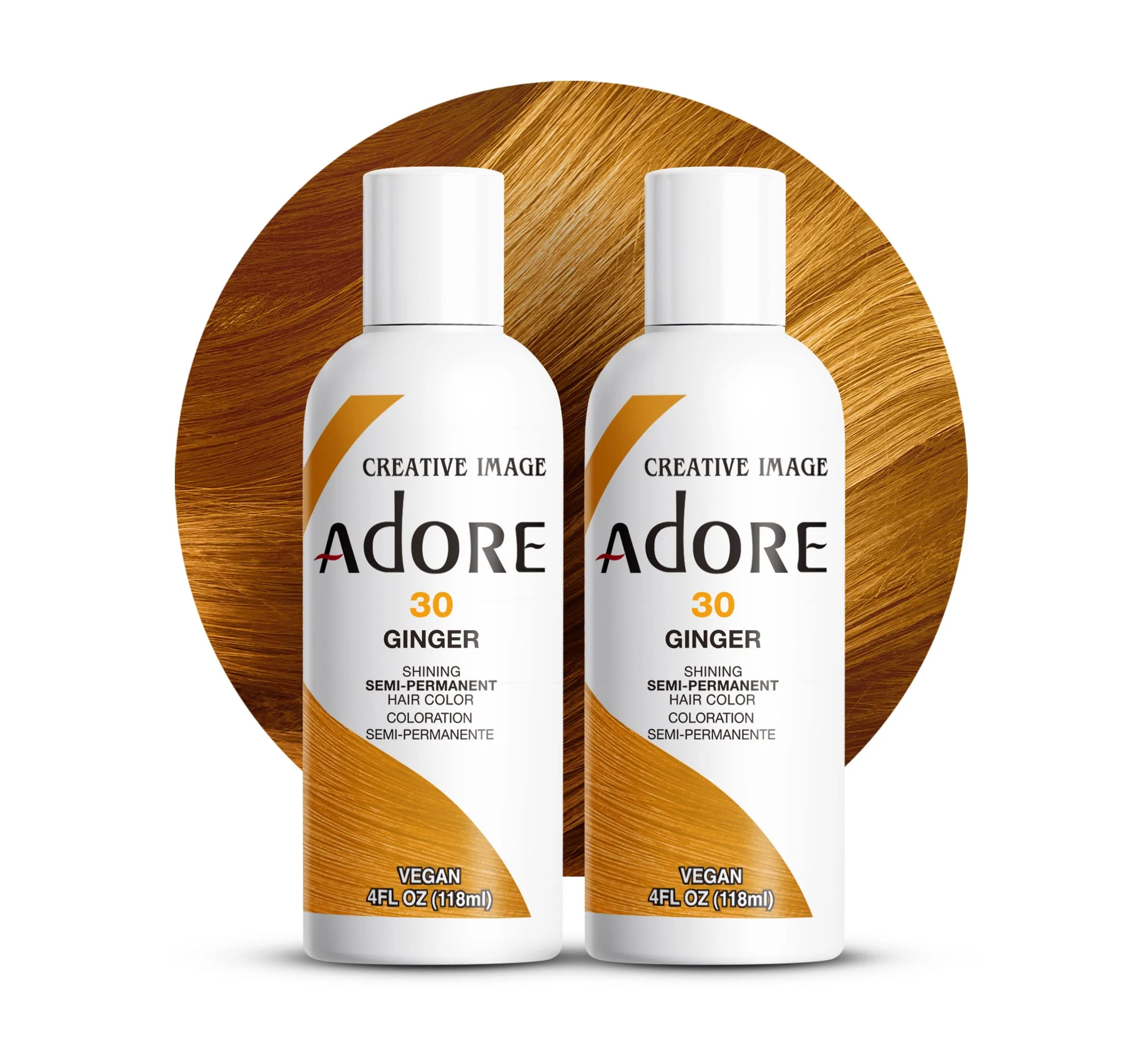 Advanced Adore Semi Permanent Hair Color 030 Ginger 2 Pack Vegan Cruelty- Orange Hair Dye No Ammonia No Peroxide No Alcohol 4 Fl Oz Fine