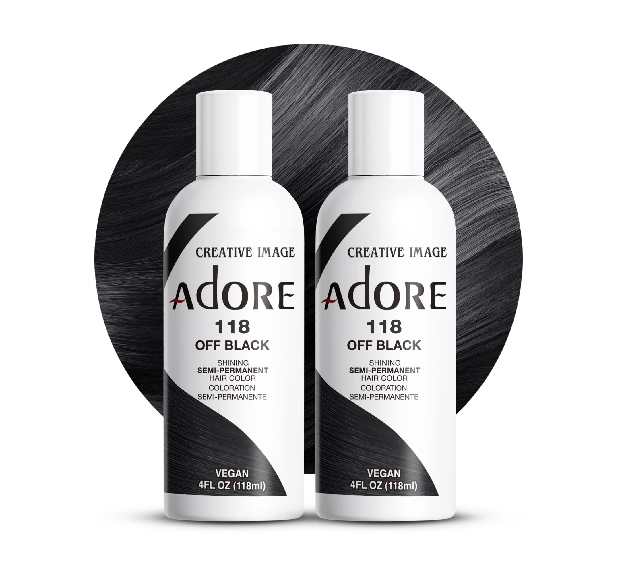 Solid Adore Semi Permanent Hair Color 118 Off Black 2 Pack Vegan Cruelty- Black Hair Dye No Ammonia No Peroxide No Alcohol 4 Fl Oz Innovative