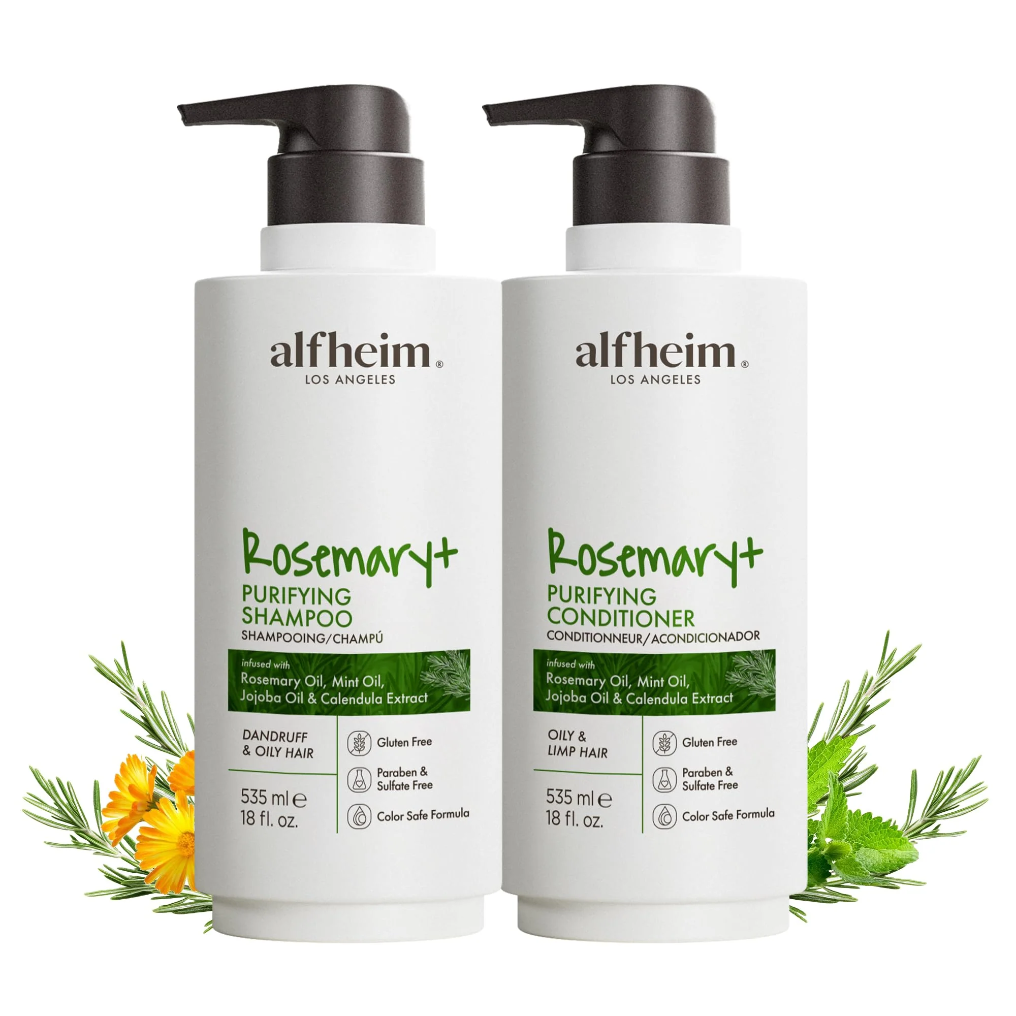 Verified ALFHEIM Rosemary Purifying Shampoo Conditioner Set - Balancing Care for Oily Fine Hair with Rosemary Peppermint Jojoba Oils - Deep Cleanse Minimalist
