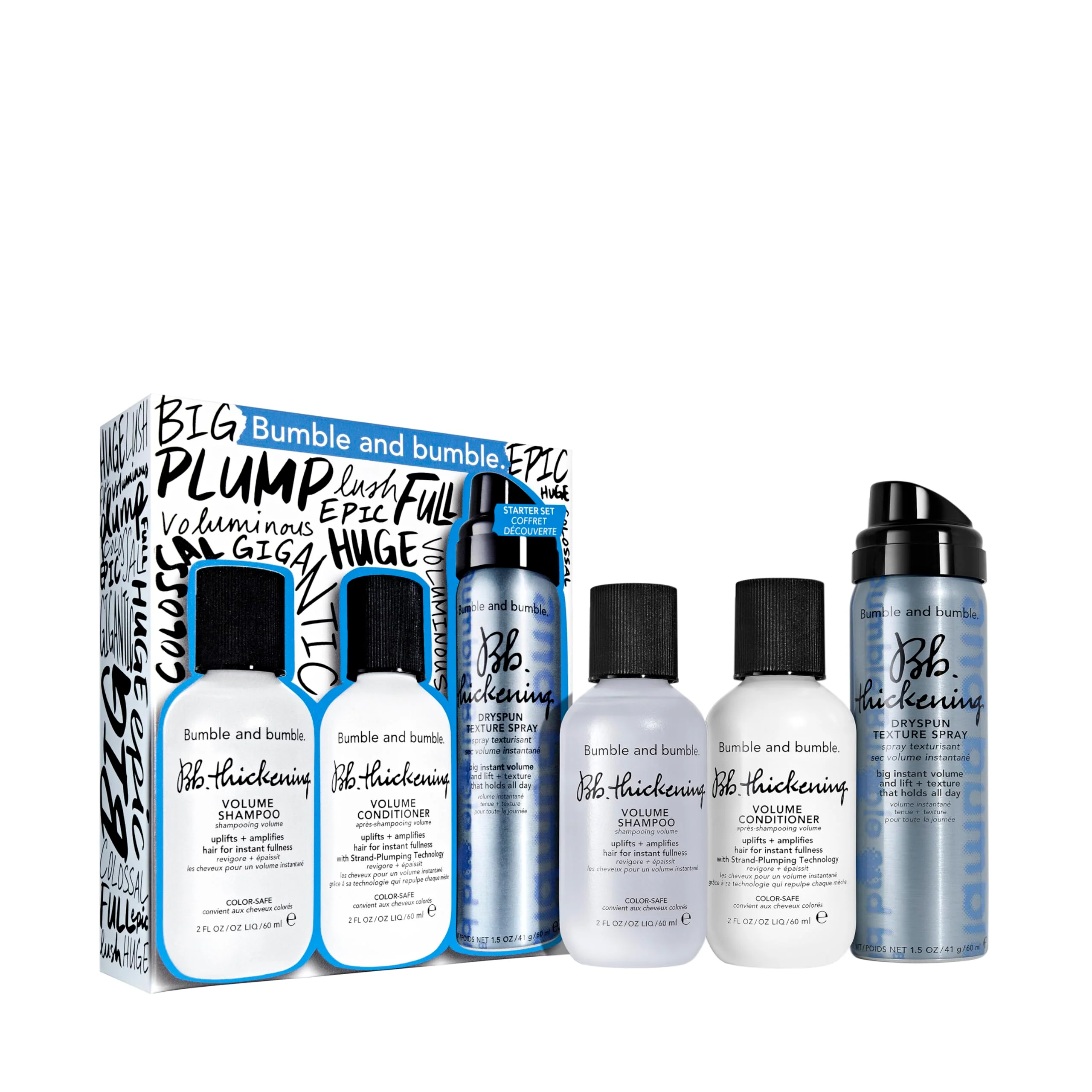 Breathable Bumble and bumble. Thickening Travel-Size Volumizing Hair Set for Fine Hair Shampoo Conditioner Dry Texture Spray 3-Piece Set Travel Size Dependable