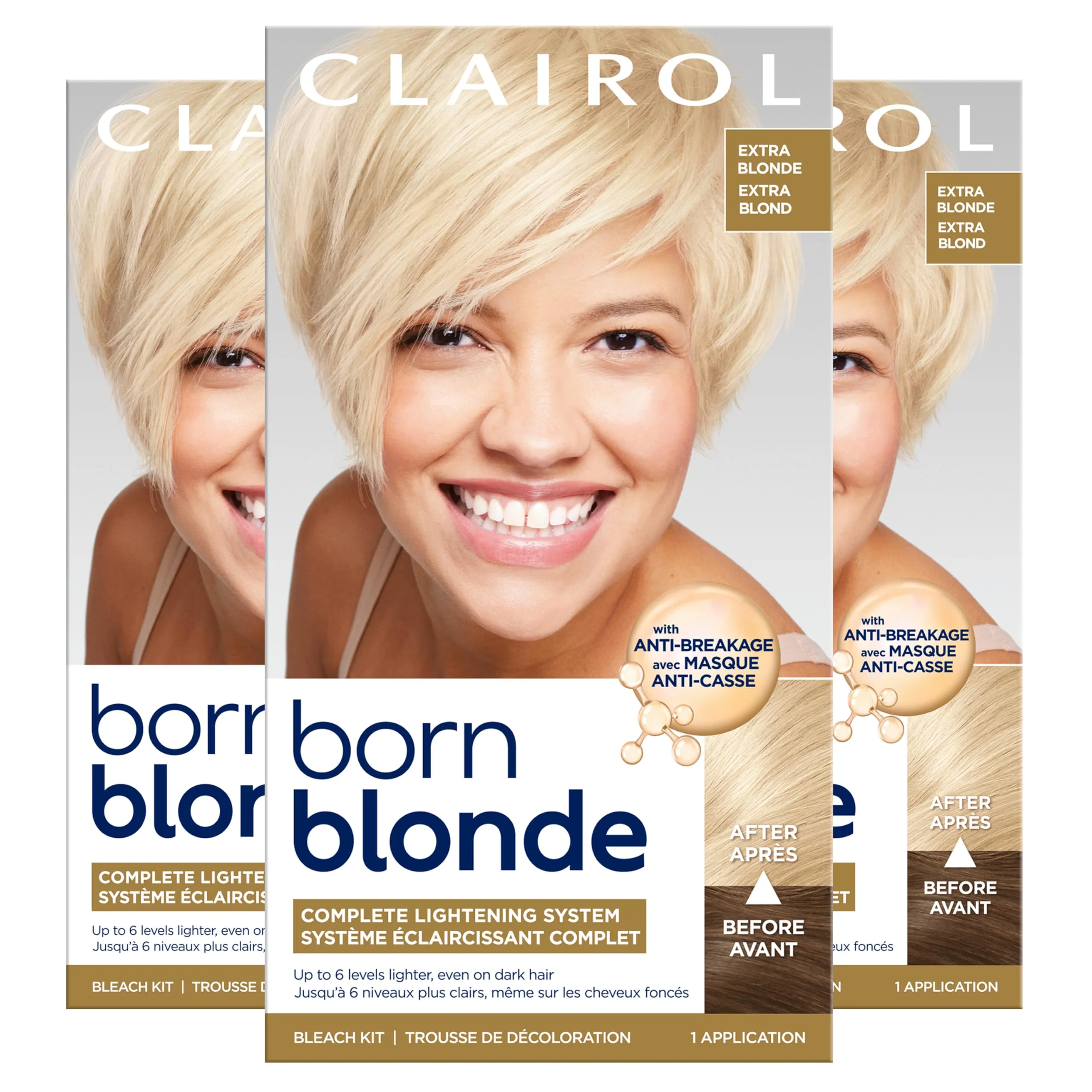 Prestigious Clairol Born Blonde Extra Blonde Bleach Kit Complete Lightening System Up to 6 Levels Lighter Hair Color Pack of 3 - Packaging May Vary Authentic