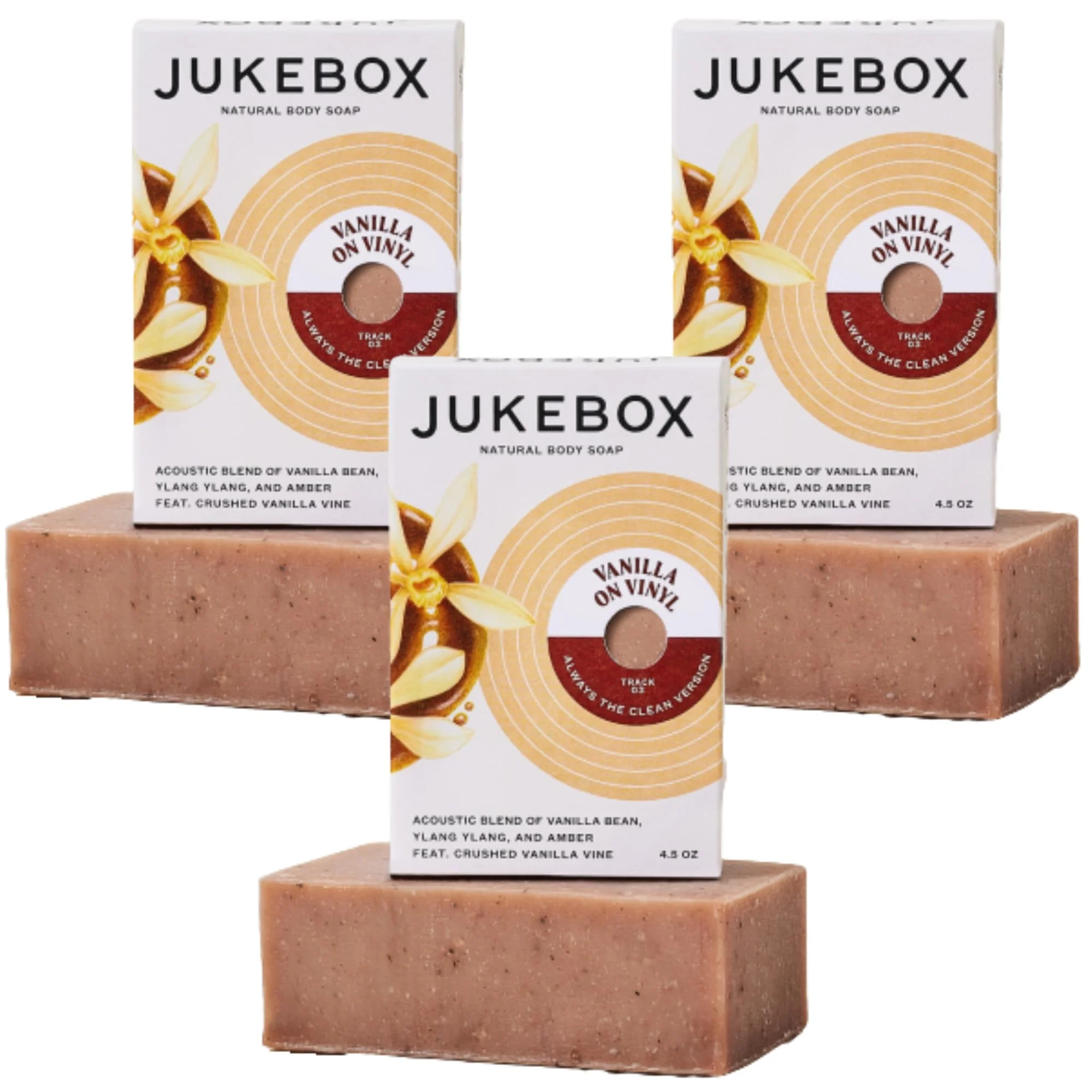 Clean JUKEBOX Soap Vanilla on Vinyl-Natural Bar Soap for Women Cold Process Light Scrub Bath Soap No Harmful Ingredients All Skin Types Vanilla Bean Ylang Authentic